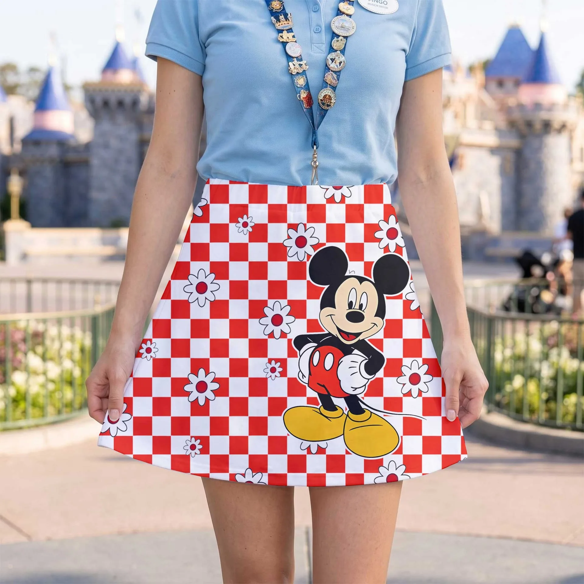 Classic Mickey Checkerboard Skater Skirt, Disney Park Vacation Outfit, Retro Mickey Mouse Skirt - Image 4
