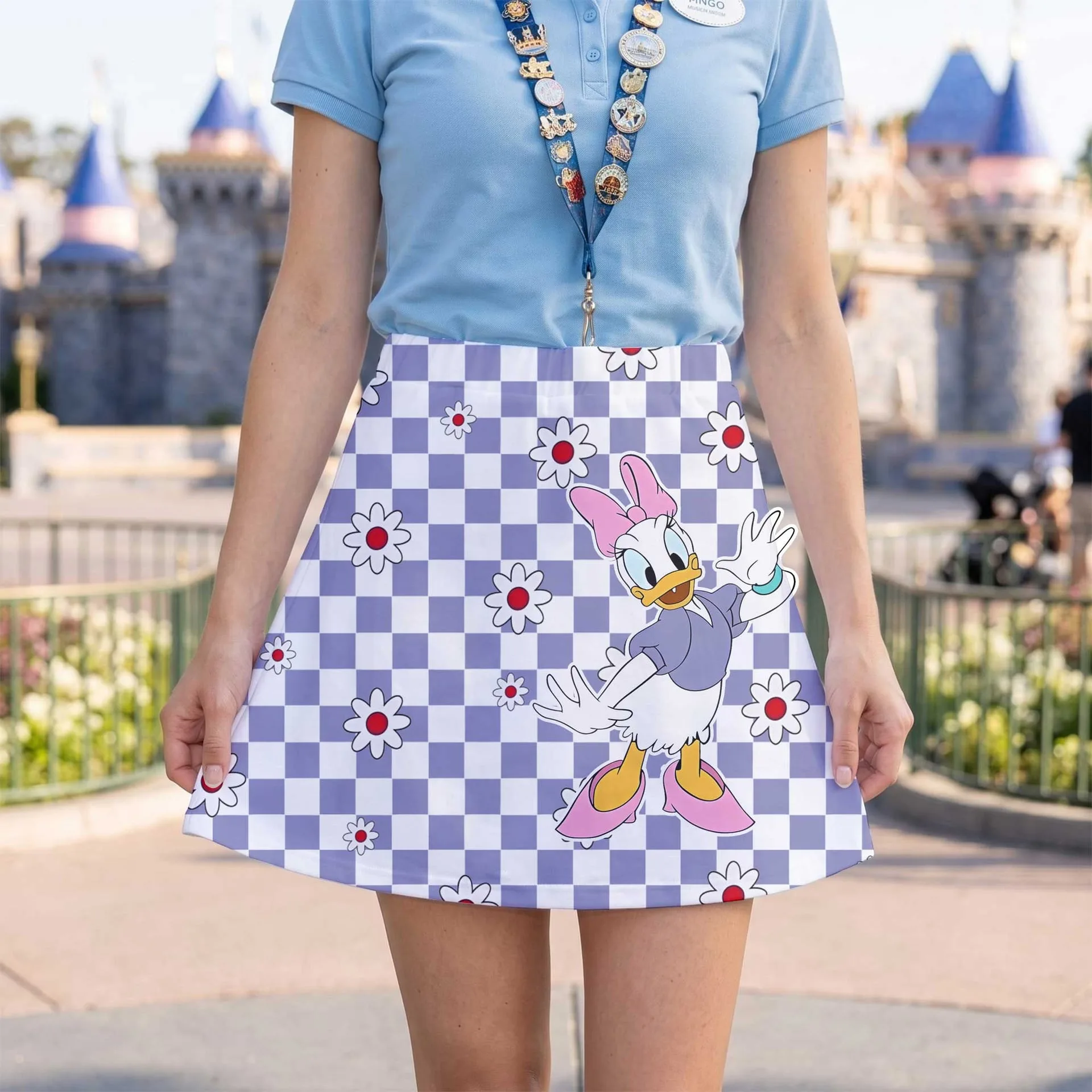 Pastel Daisy Duck Checkerboard Skater Skirt, Disney Park Vacation Outfit, Daisy Duck Spring Skirt - Image 4