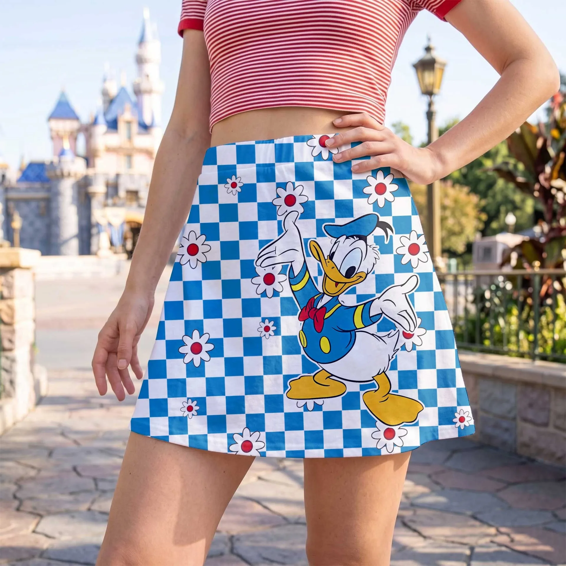 Donald Duck Checkerboard Skater Skirt, Disney Park Vacation Outfit, Classic Disney Character Skirt - Image 2