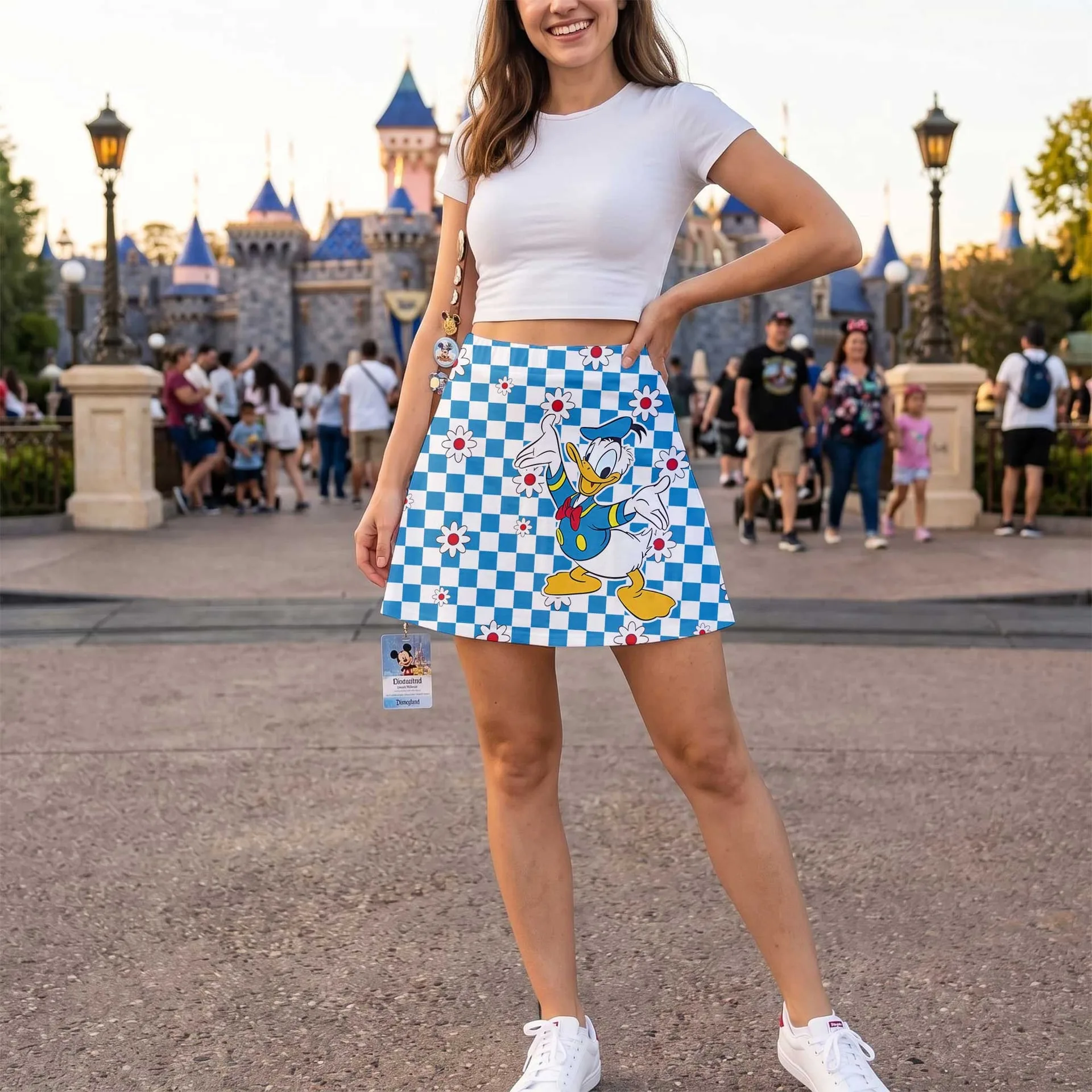 Donald Duck Checkerboard Skater Skirt, Disney Park Vacation Outfit, Classic Disney Character Skirt - Image 3