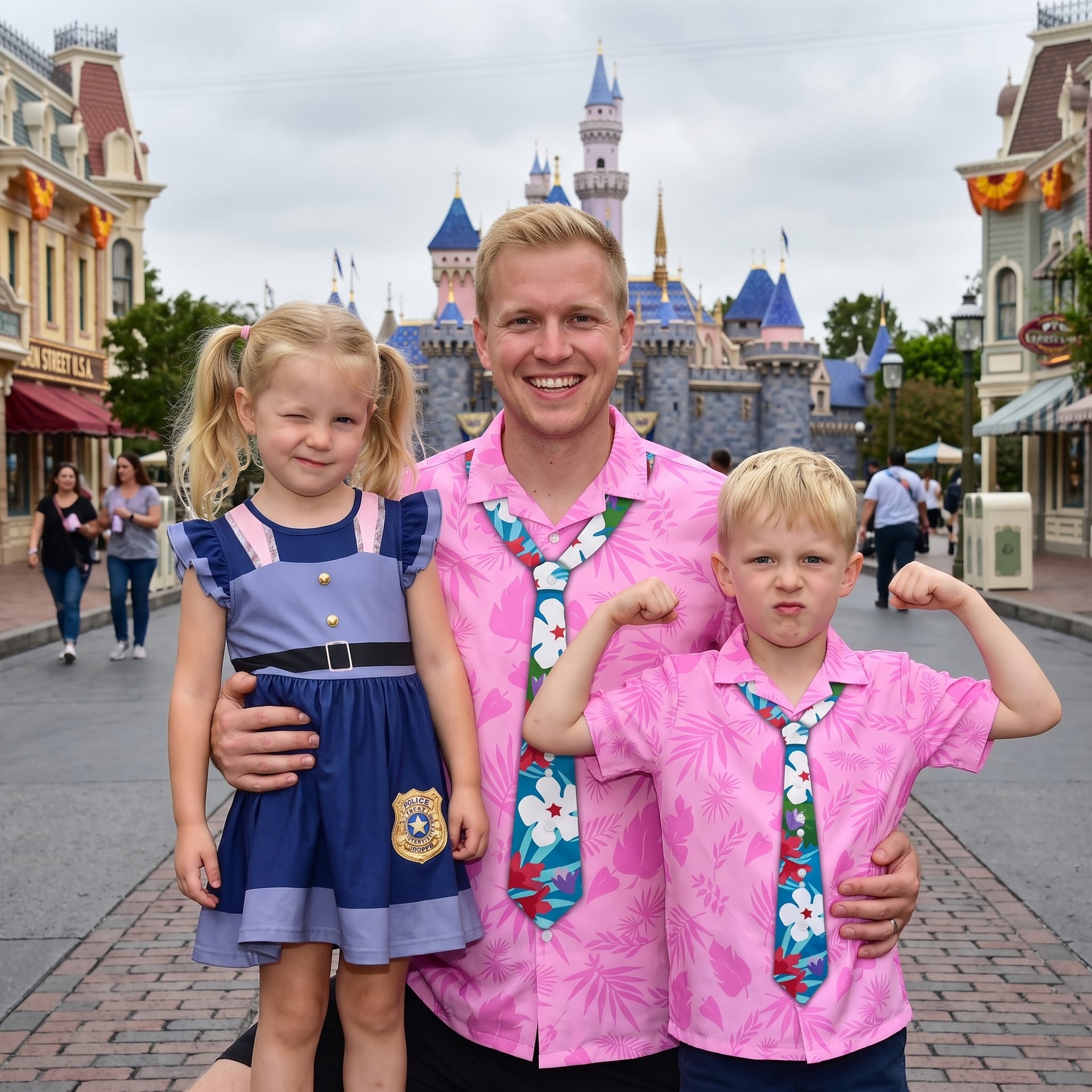 Zootopia Judy Hopps & Nick Wilde Family Matching Outfit, Blue Police Dress & Pink Hawaiian Shirt, Mother Daughter Father Son Matching Outfit, Disney Inspired Theme Park Vacation Clothing - Image 2