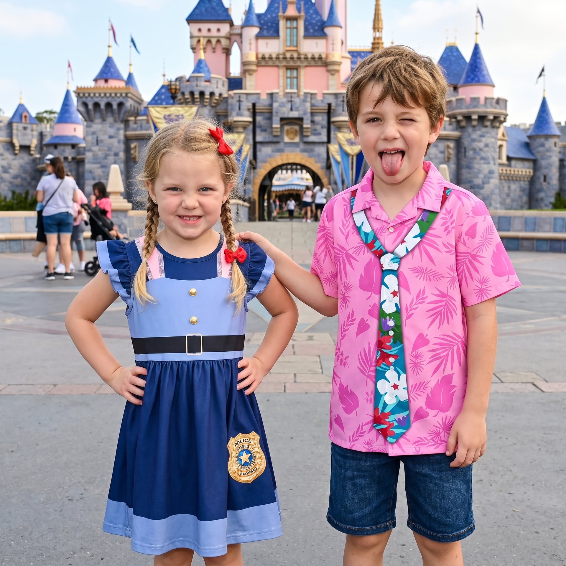 Zootopia Judy Hopps & Nick Wilde Family Matching Outfit, Blue Police Dress & Pink Hawaiian Shirt, Mother Daughter Father Son Matching Outfit, Disney Inspired Theme Park Vacation Clothing - Image 3