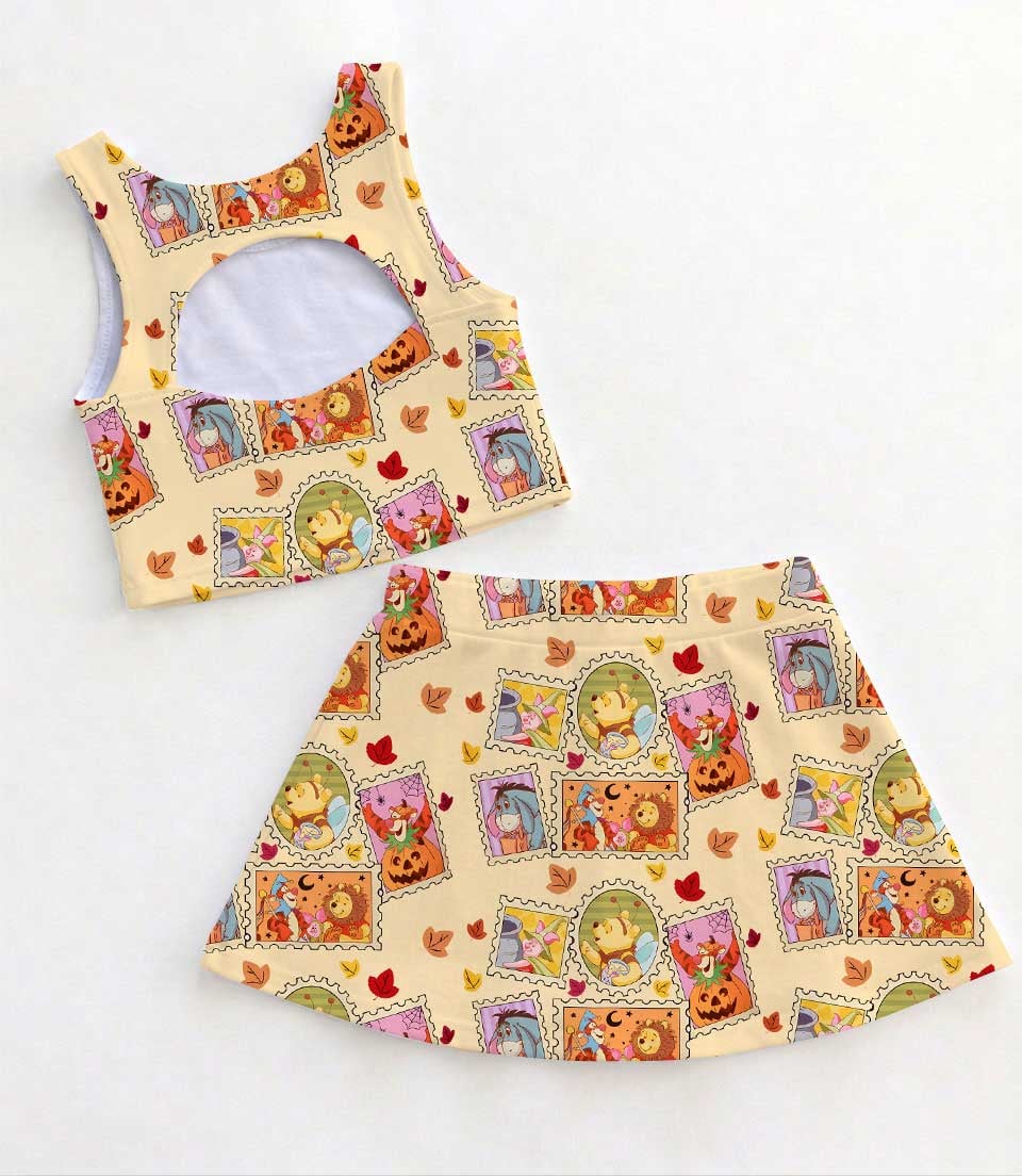 Winnie the Pooh Halloween Dress Set, Pumpkin Patch Girls Outfit, Fall Theme Park Vacation Clothes - Image 2