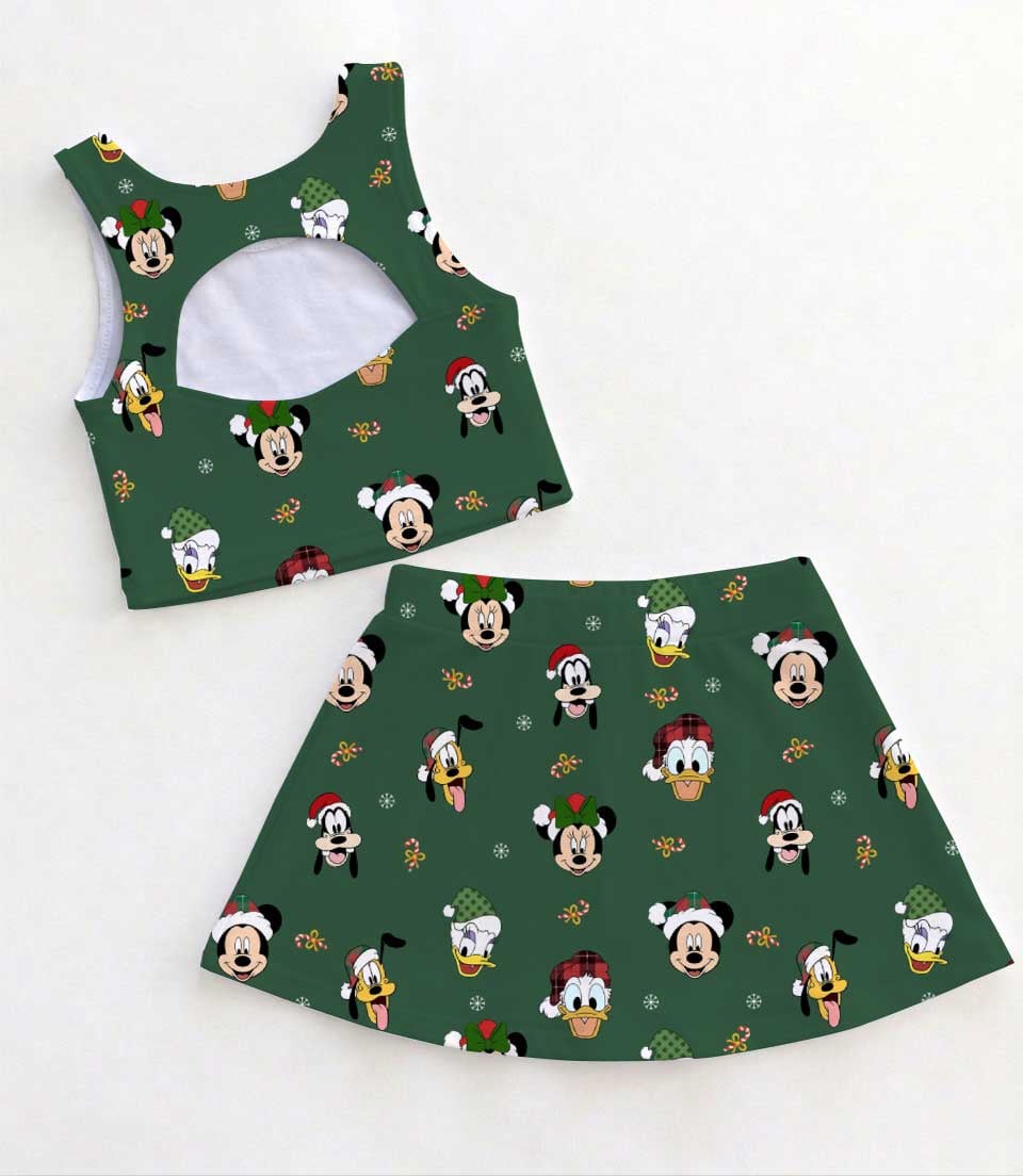 Disney Christmas Mother Daughter Matching Dress Set, Mickey & Friends Green Holiday Two Piece Dress Set, Festive Christmas Character Outfit, Theme Park Christmas Vacation Clothing, Cute Holiday Family Outfit - Image 2