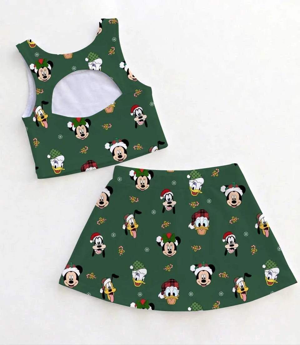 Disney Christmas Mother Daughter Matching Dress Set, Mickey & Friends Green Holiday Two Piece Dress Set, Festive Christmas Character Outfit, Theme Park Christmas Vacation Clothing, Cute Holiday Family Outfit - Image 2