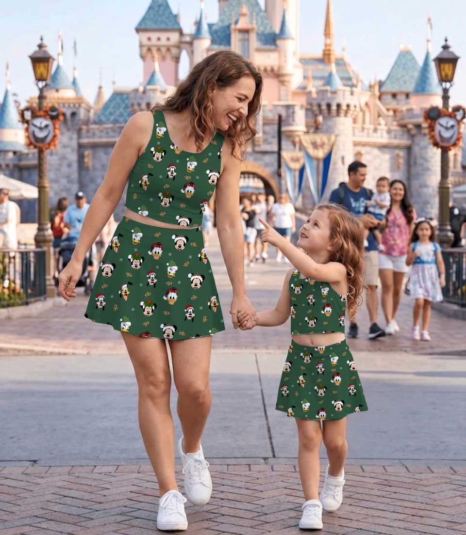 Disney Christmas Mother Daughter Matching Dress Set, Mickey & Friends Green Holiday Two Piece Dress Set, Festive Christmas Character Outfit, Theme Park Christmas Vacation Clothing, Cute Holiday Family Outfit - Image 4