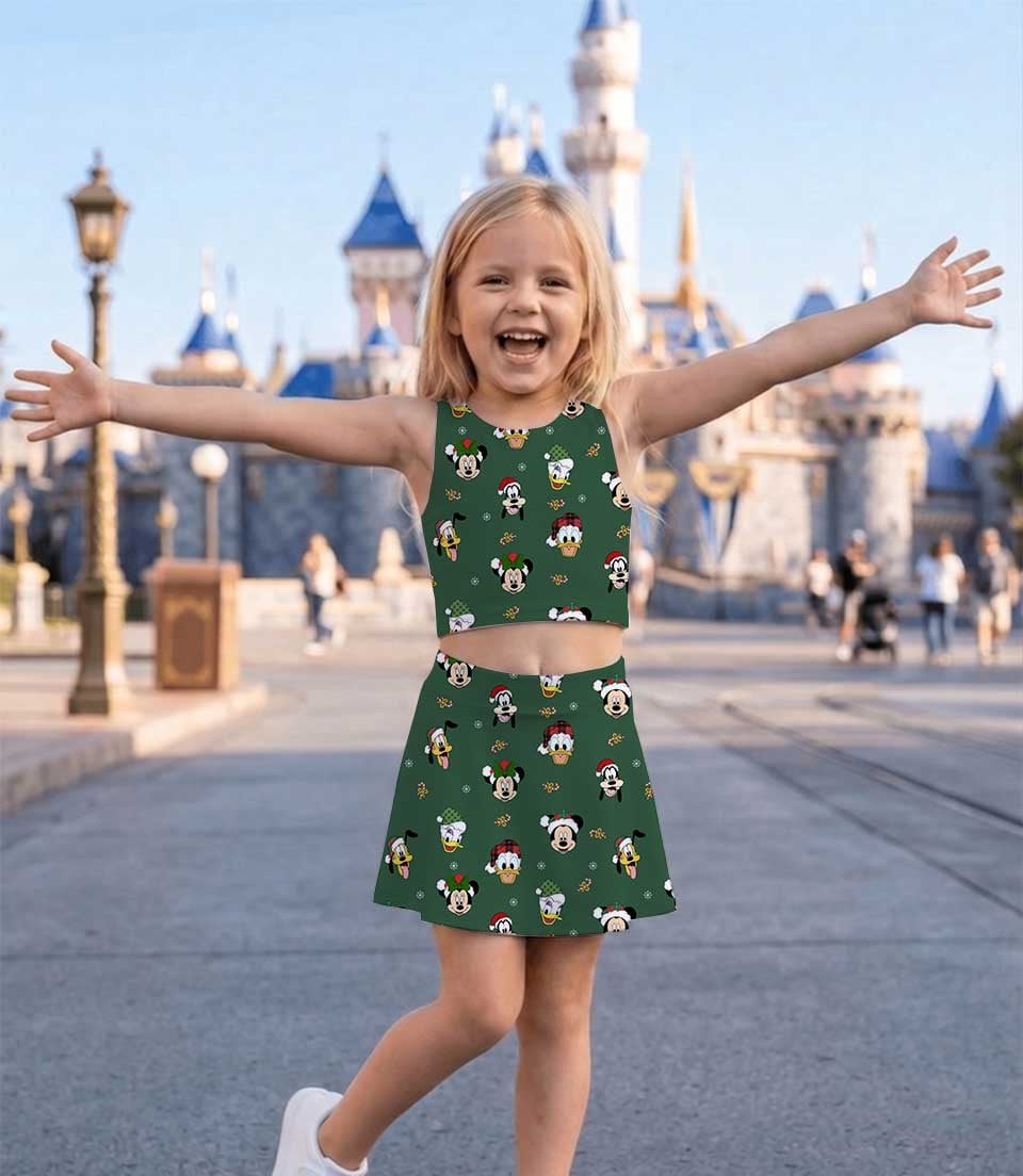 Disney Christmas Mother Daughter Matching Dress Set, Mickey & Friends Green Holiday Two Piece Dress Set, Festive Christmas Character Outfit, Theme Park Christmas Vacation Clothing, Cute Holiday Family Outfit - Image 6