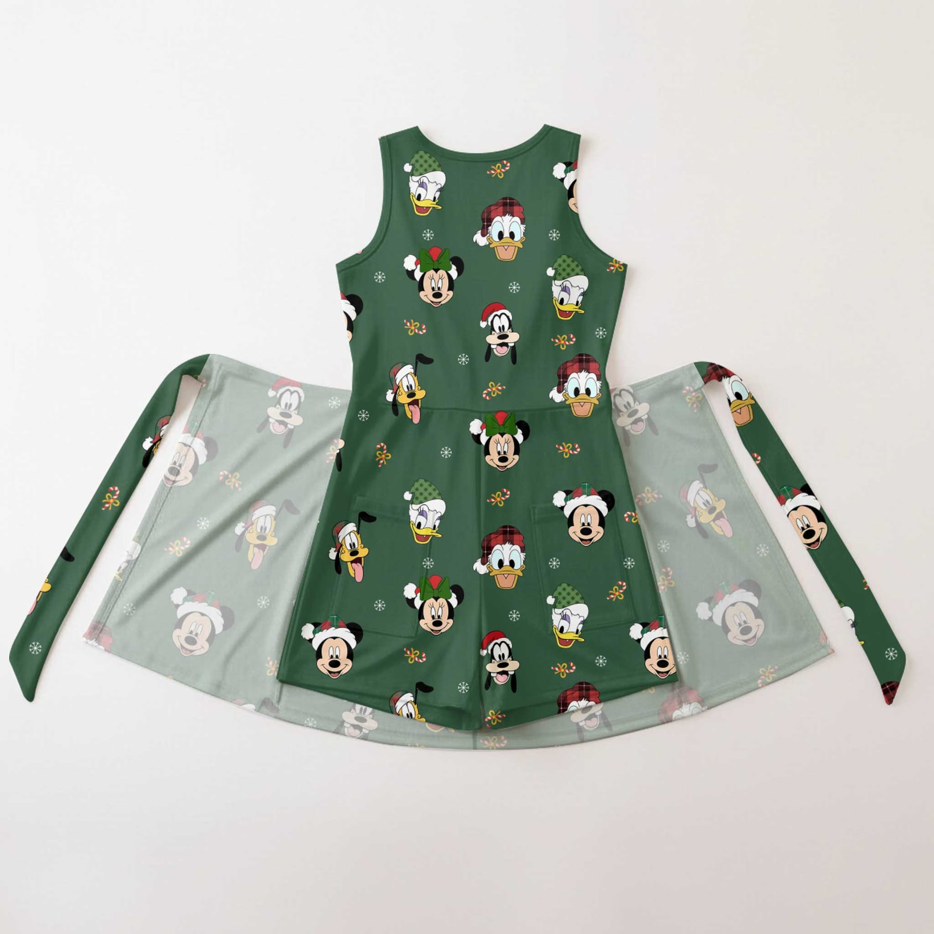 Disney Christmas Mother Daughter Matching Tennis Dress, Mickey & Friends Green Holiday Bow Skort Dress, Festive Christmas Character Outfit, Theme Park Christmas Vacation Clothing, Cute Mommy and Me Outfit - Image 2