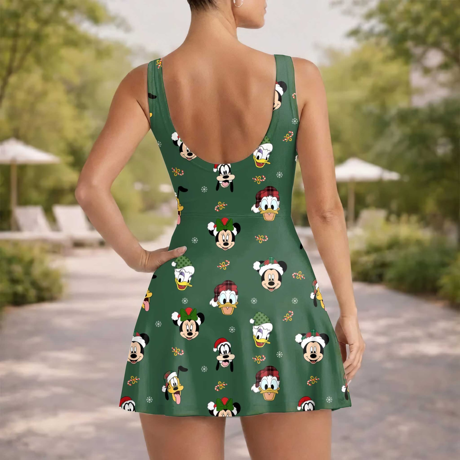 Disney Christmas Mother Daughter Matching Tennis Dress, Mickey & Friends Green Holiday Bow Skort Dress, Festive Christmas Character Outfit, Theme Park Christmas Vacation Clothing, Cute Mommy and Me Outfit - Image 5