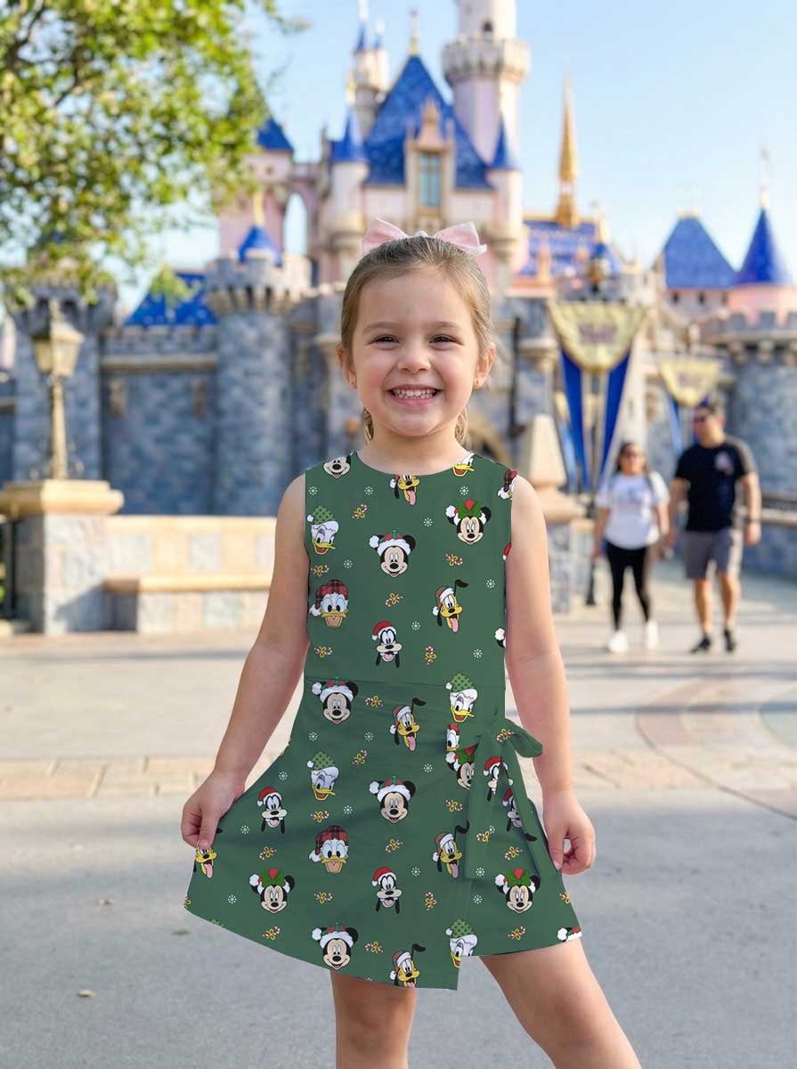 Disney Christmas Mother Daughter Matching Tennis Dress, Mickey & Friends Green Holiday Bow Skort Dress, Festive Christmas Character Outfit, Theme Park Christmas Vacation Clothing, Cute Mommy and Me Outfit - Image 6