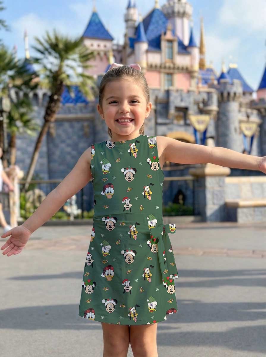 Disney Christmas Mother Daughter Matching Tennis Dress, Mickey & Friends Green Holiday Bow Skort Dress, Festive Christmas Character Outfit, Theme Park Christmas Vacation Clothing, Cute Mommy and Me Outfit - Image 7