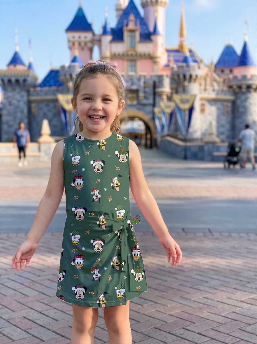 Disney Christmas Mother Daughter Matching Tennis Dress, Mickey & Friends Green Holiday Bow Skort Dress, Festive Christmas Character Outfit, Theme Park Christmas Vacation Clothing, Cute Mommy and Me Outfit - Image 8