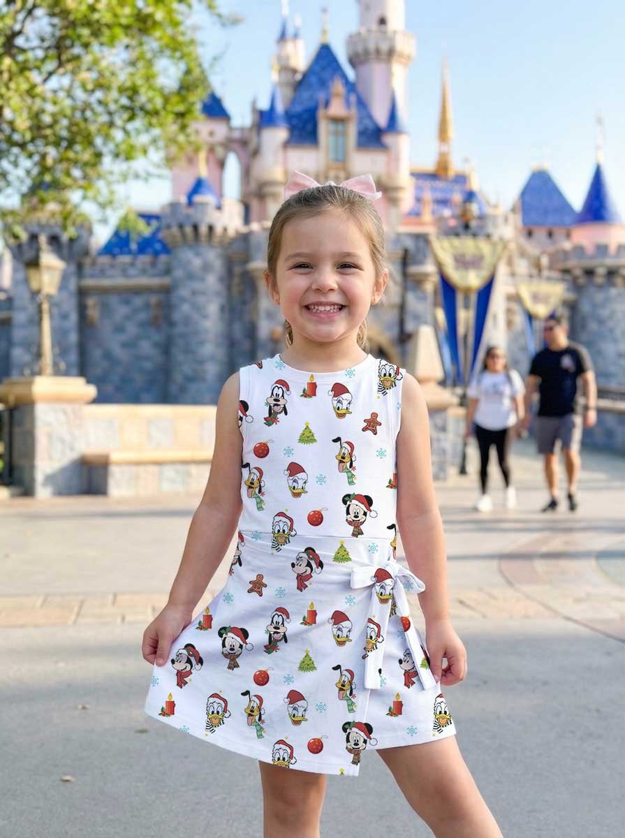 Disney Christmas Mother Daughter Matching Tennis Dress, Mickey & Friends Holiday Print Bow Skort Dress, Festive Christmas Character Outfit, Theme Park Holiday Vacation Clothing, Cute Mommy and Me Outfit - Image 6