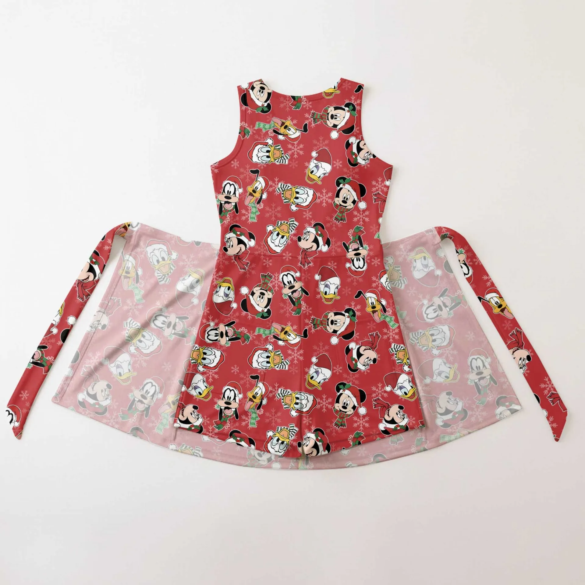 Disney Christmas Mother Daughter Matching Tennis Dress, Mickey & Friends Holiday Print Bow Skort Dress, Festive Character Outfit, Theme Park Christmas Vacation Clothing, Cute Mommy and Me Outfit - Image 2