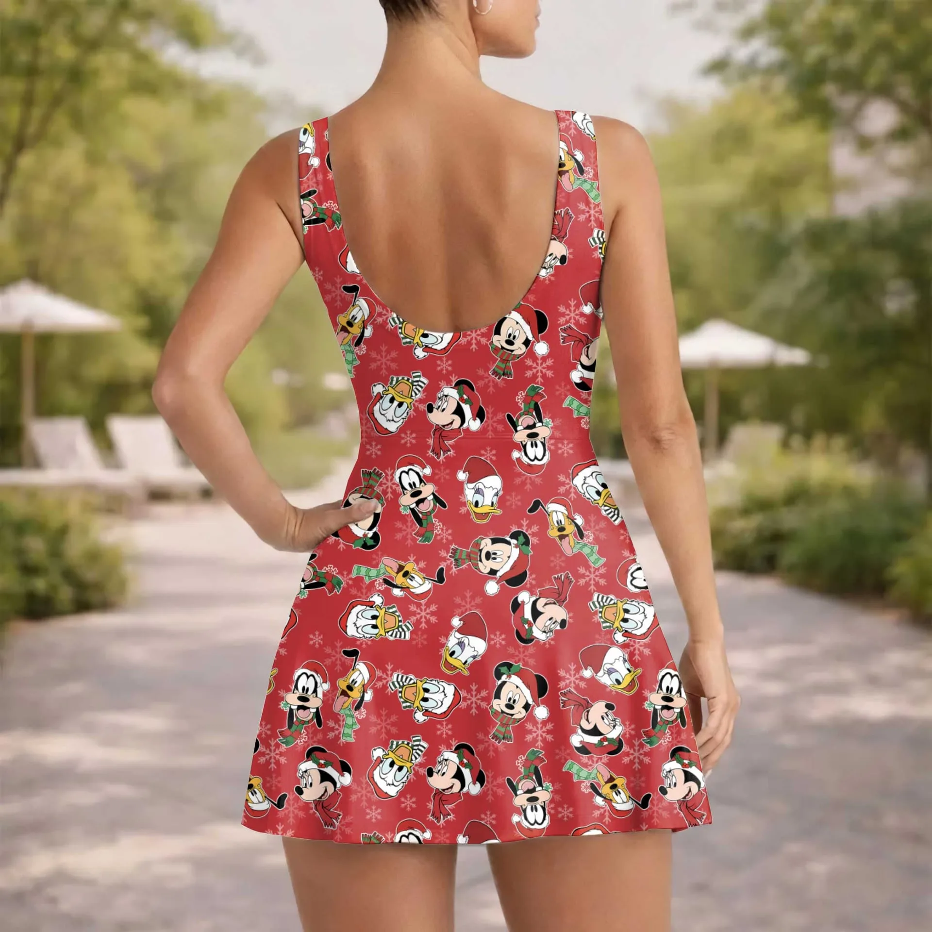 Disney Christmas Mother Daughter Matching Tennis Dress, Mickey & Friends Holiday Print Bow Skort Dress, Festive Character Outfit, Theme Park Christmas Vacation Clothing, Cute Mommy and Me Outfit - Image 5