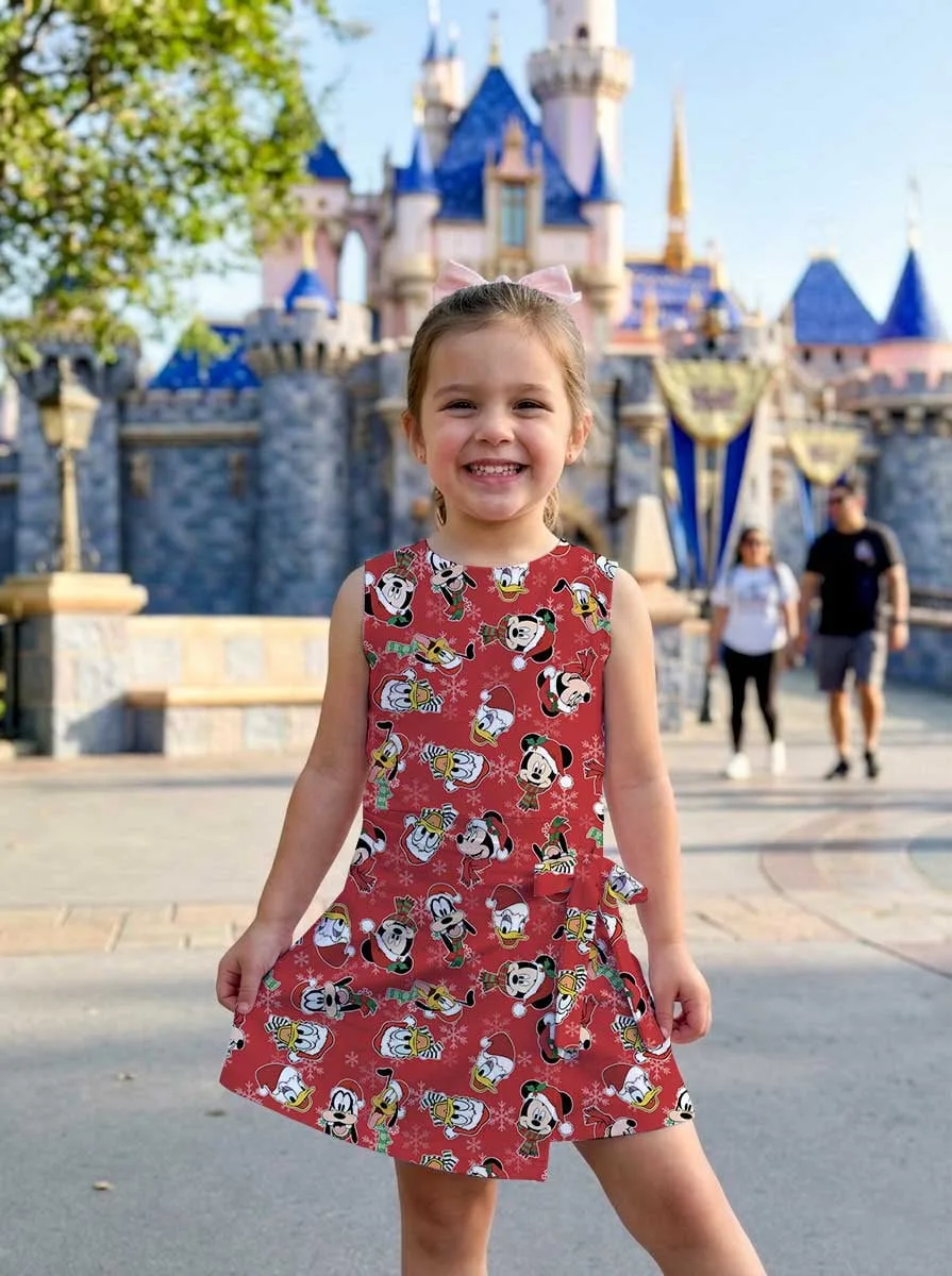Disney Christmas Mother Daughter Matching Tennis Dress, Mickey & Friends Holiday Print Bow Skort Dress, Festive Character Outfit, Theme Park Christmas Vacation Clothing, Cute Mommy and Me Outfit - Image 6