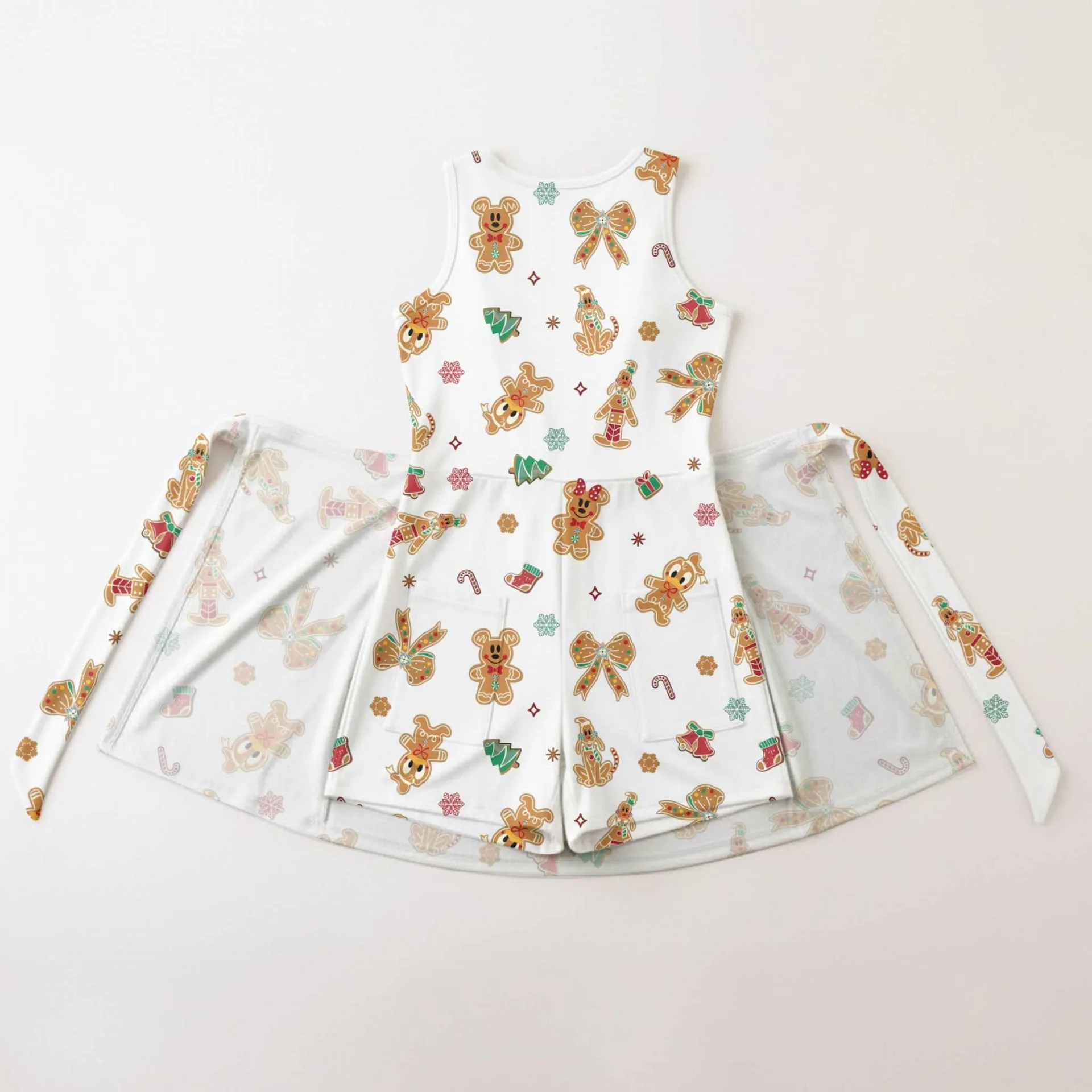 Christmas Gingerbread Inspired Mother Daughter Matching Tennis Dress, Holiday Cookie Print Bow Skort Dress, Festive Character Outfit, Theme Park Christmas Vacation Clothing, Cute Mommy and Me Outfit - Image 2