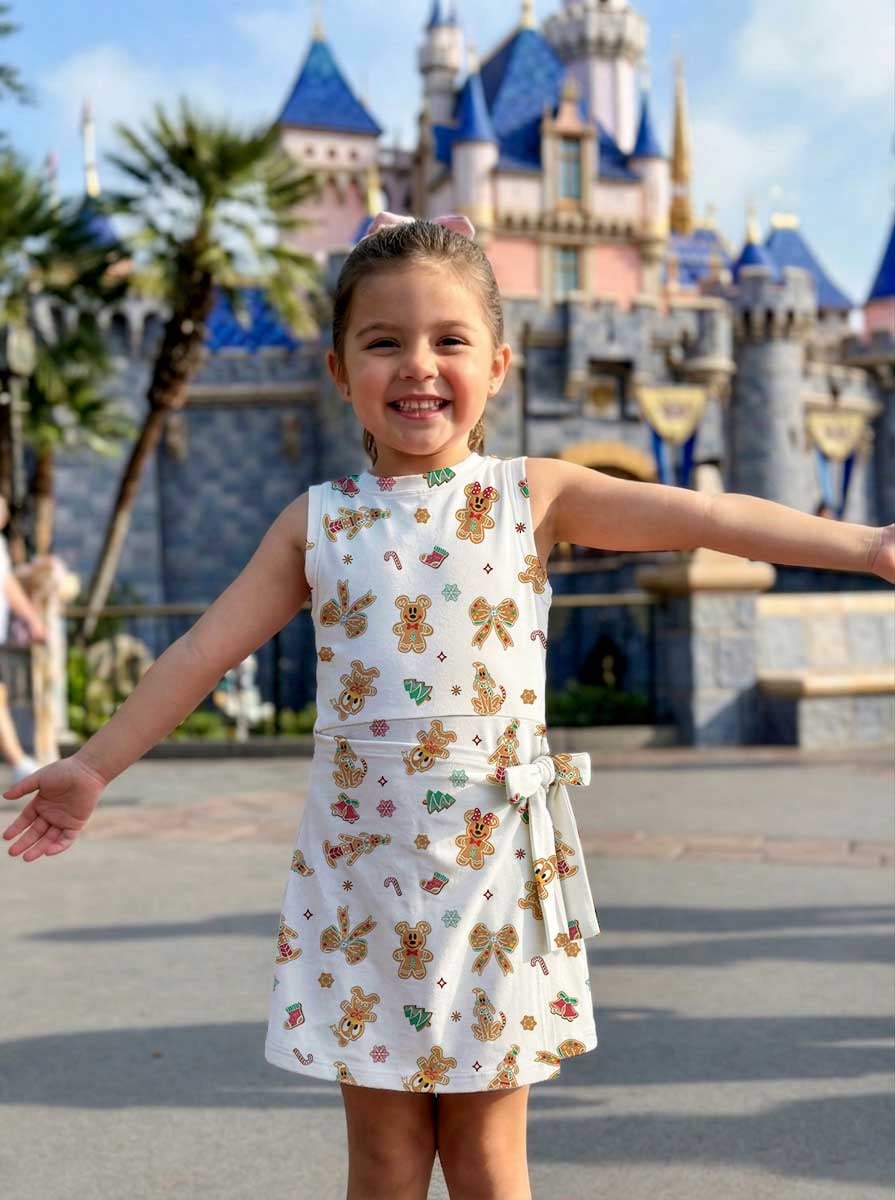 Christmas Gingerbread Inspired Mother Daughter Matching Tennis Dress, Holiday Cookie Print Bow Skort Dress, Festive Character Outfit, Theme Park Christmas Vacation Clothing, Cute Mommy and Me Outfit - Image 7