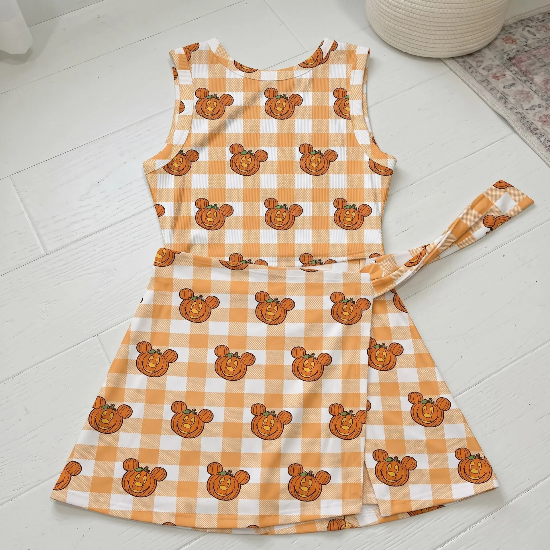 Halloween Mickey Pumpkin Tennis Dress, Disney Fall Gingham Tennis Dress, Cute Pumpkin Outfit - Image 2