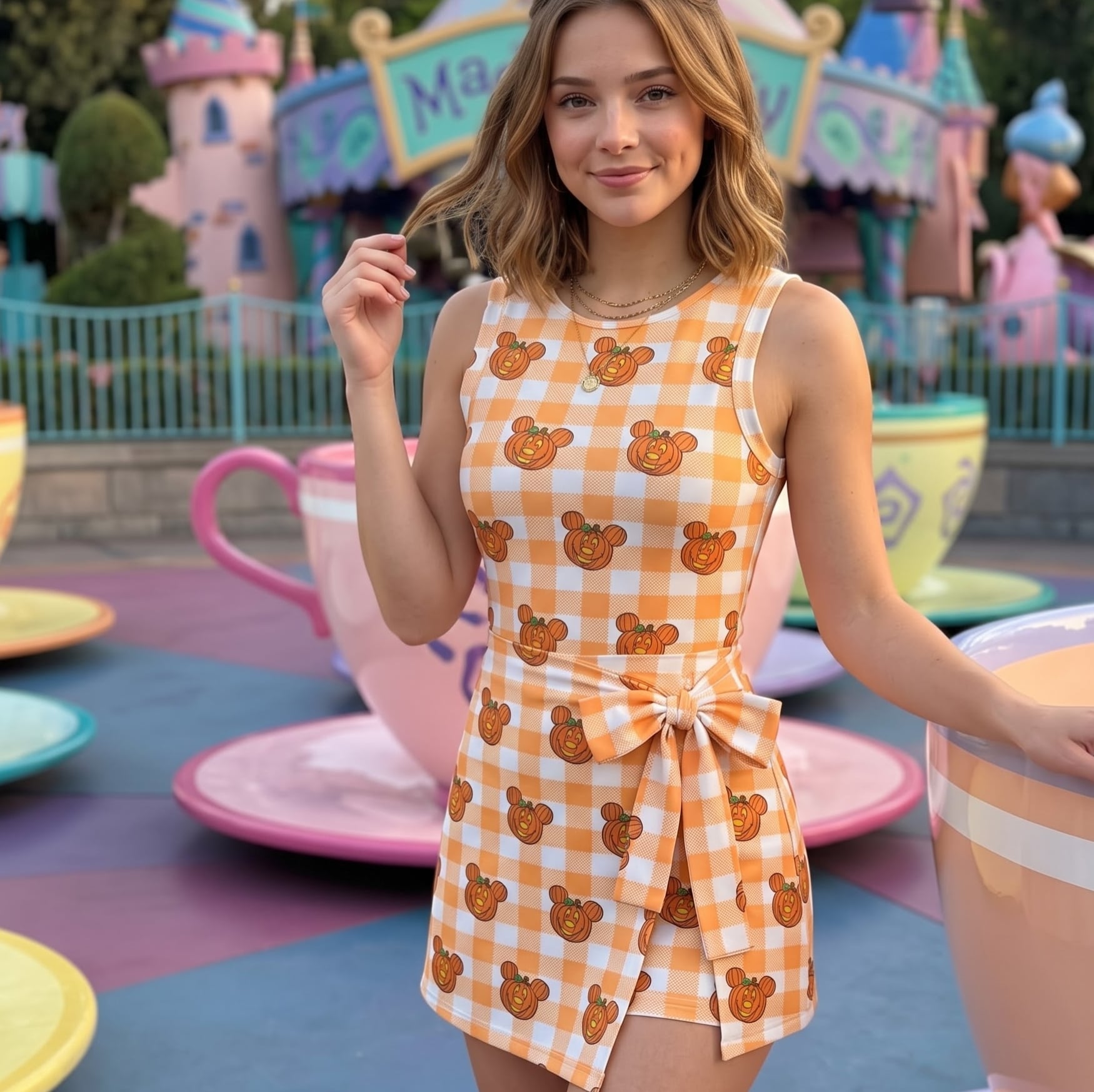 Halloween Mickey Pumpkin Tennis Dress, Disney Fall Gingham Tennis Dress, Cute Pumpkin Outfit - Image 4