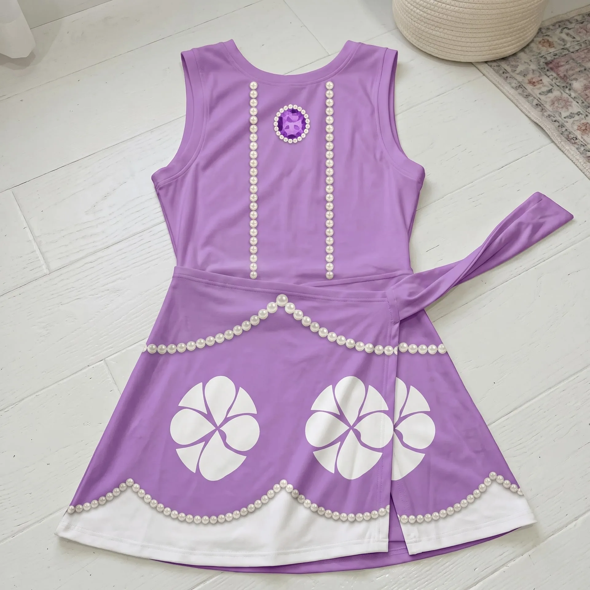 Princess Purple Tennis Dress, Pearl Mirror Detail & Bow Skort Dress, Fairy Tale Character Outfit, Theme Park Vacation Dress, Cute Summer Princess Clothing - Image 2