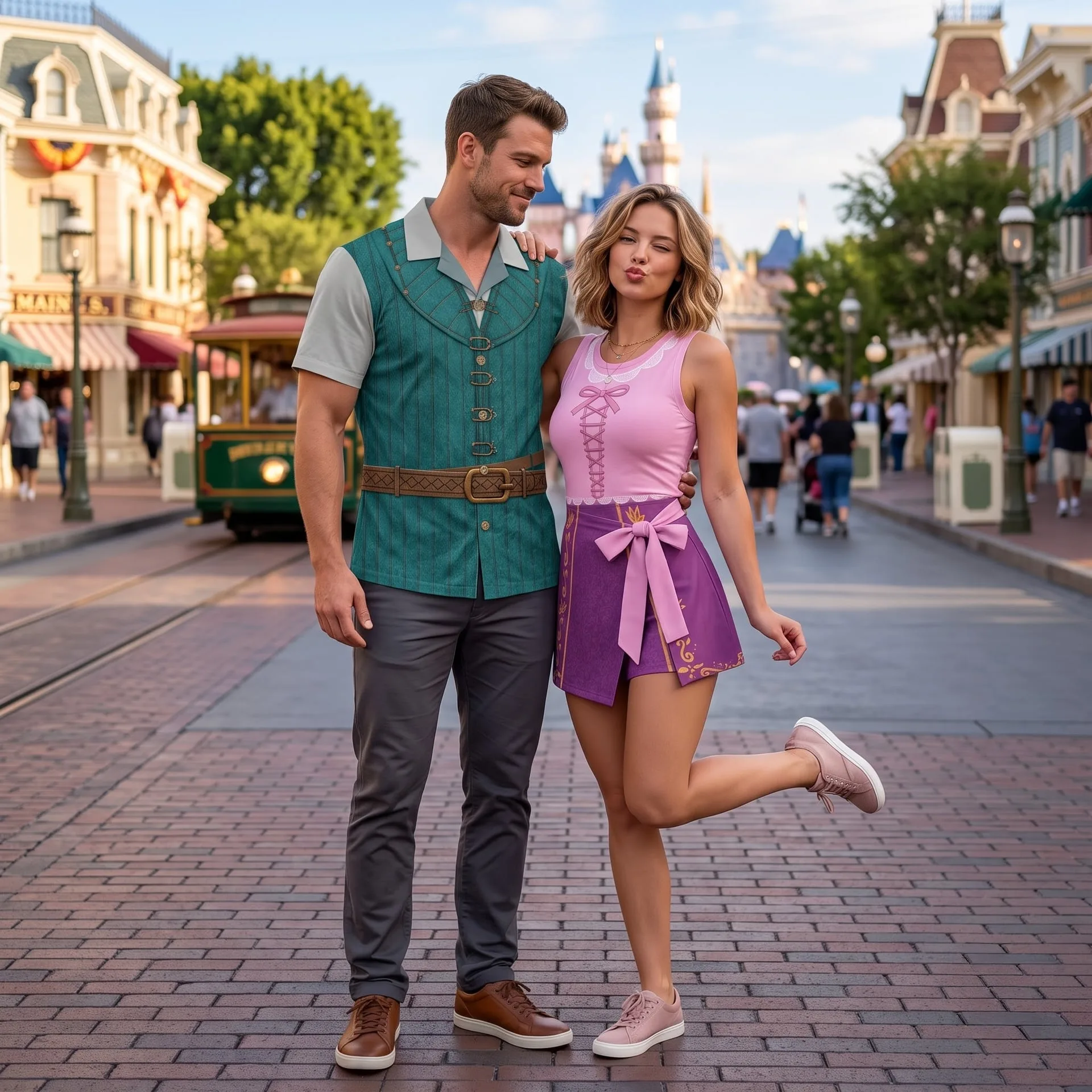 Rapunzel Inspired Matching Couple Outfit, Flynn Rider Shirt & Rapunzel Tennis Dress, Fairy Tale Character Outfit, Theme Park Vacation Clothing, Cute Princess Couple Outfit - Image 4