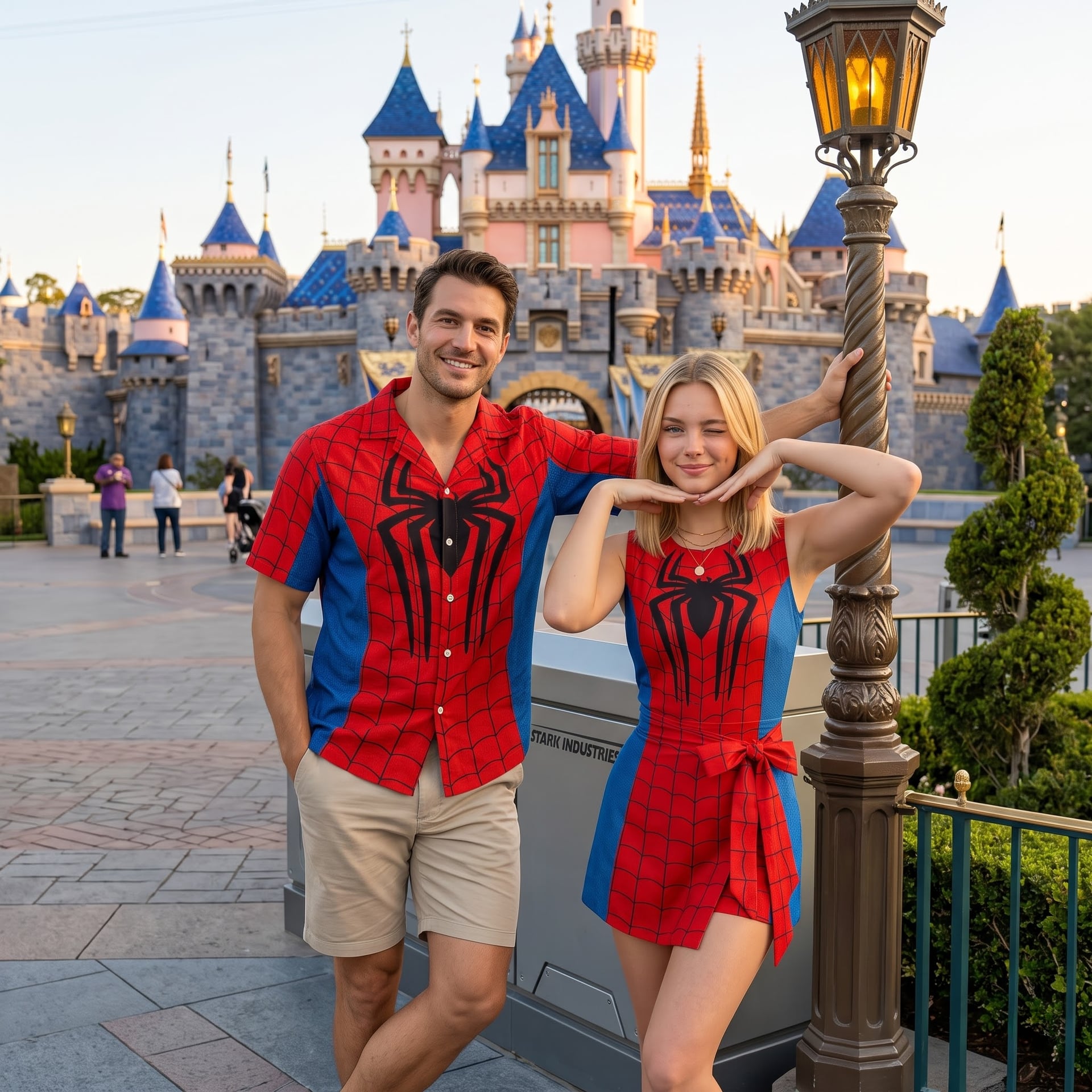 Spider Hero Matching Couple Outfit, Red Web Short Sleeve Shirt & Spider Tennis Dress, Superhero Character Outfit, Theme Park Vacation Clothing, Cute Matching Couple Outfit - Image 4