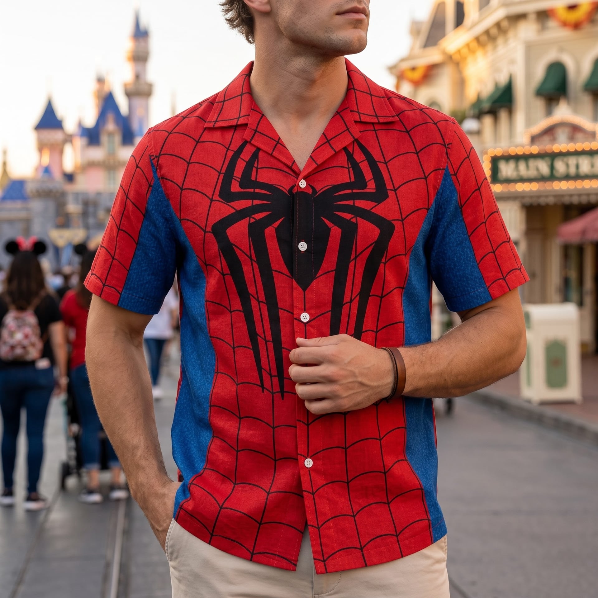 Spider Hero Matching Couple Outfit, Red Web Short Sleeve Shirt & Spider Tennis Dress, Superhero Character Outfit, Theme Park Vacation Clothing, Cute Matching Couple Outfit - Image 3