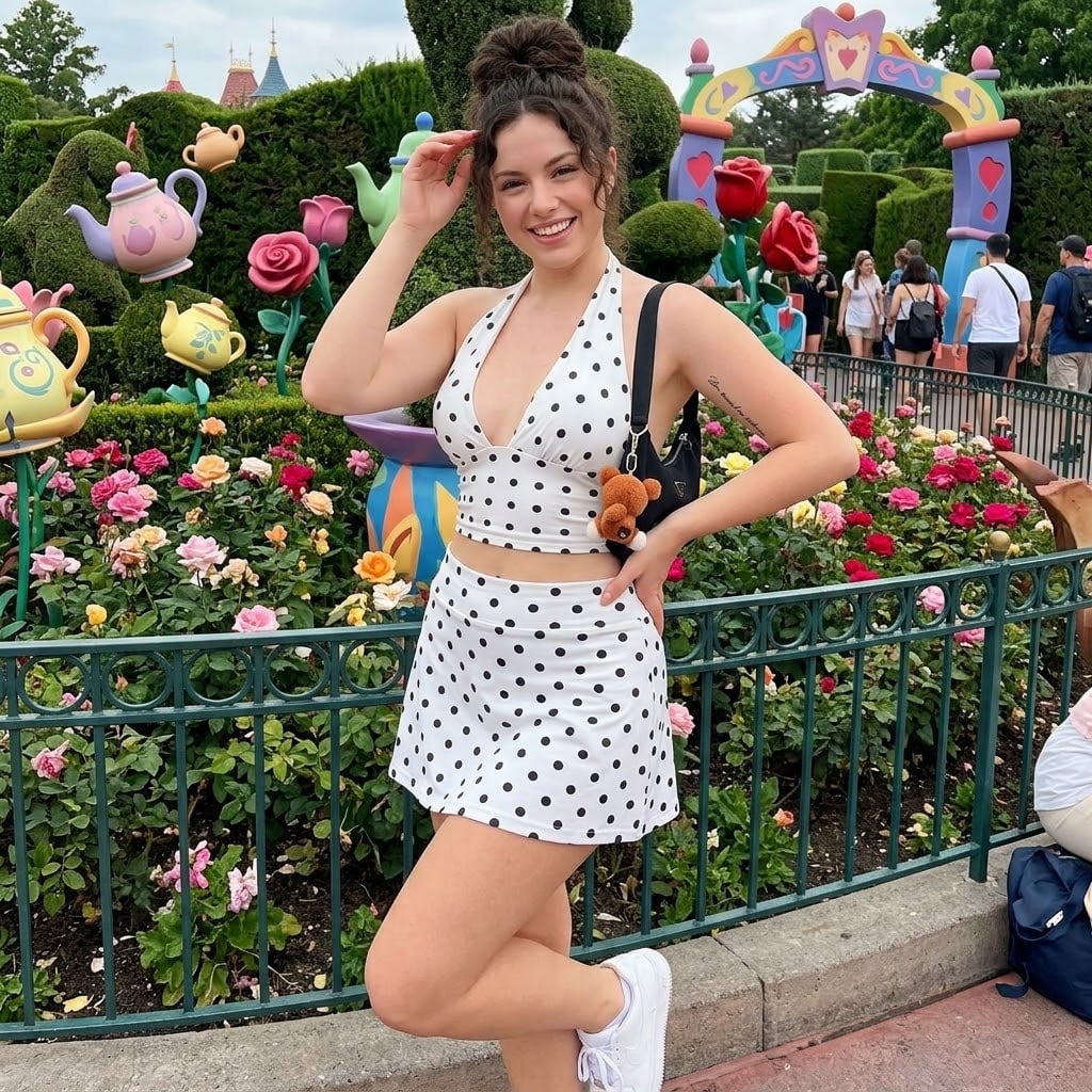 Dalmatian Inspired Halter Shorts Set, Black & White Polka Dot Two Piece Outfit, Cartoon Character Outfit, Theme Park Vacation Clothing, Cute Summer Park Outfit for Women - Image 2