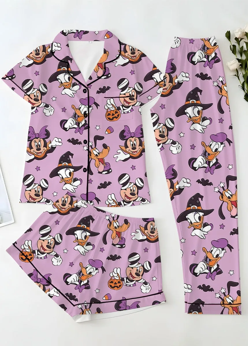 Mickey & Friends Halloween Pajama Set, Purple Witch & Pumpkin Character Print Long Sleeve Sleepwear, Spooky Halloween Pajamas, Cute Fall Nightwear, Cozy Loungewear for Women - Image 2