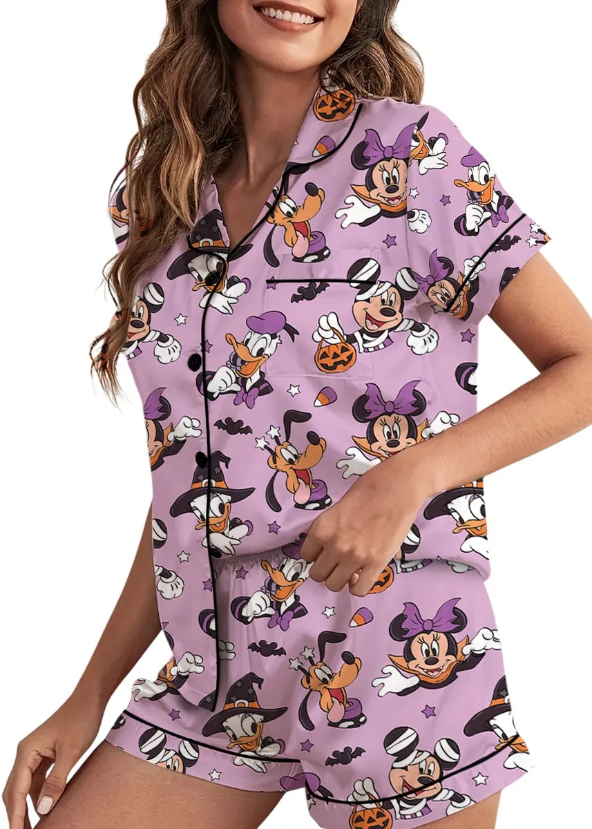 Mickey & Friends Halloween Pajama Set, Purple Witch & Pumpkin Character Print Long Sleeve Sleepwear, Spooky Halloween Pajamas, Cute Fall Nightwear, Cozy Loungewear for Women - Image 5