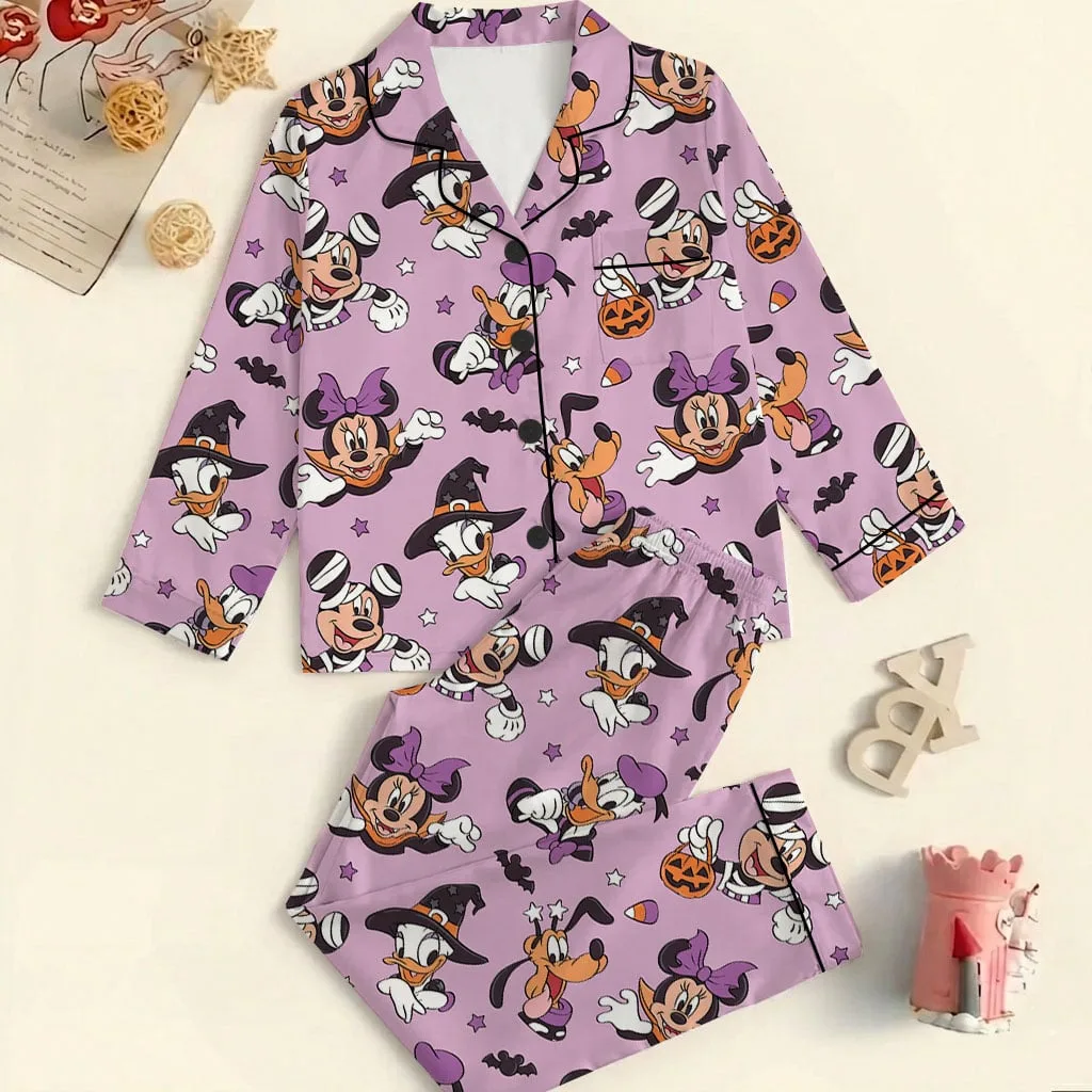 Mickey & Friends Halloween Pajama Set, Purple Witch & Pumpkin Character Print Long Sleeve Sleepwear, Spooky Halloween Pajamas, Cute Fall Nightwear, Cozy Loungewear for Women - Image 7