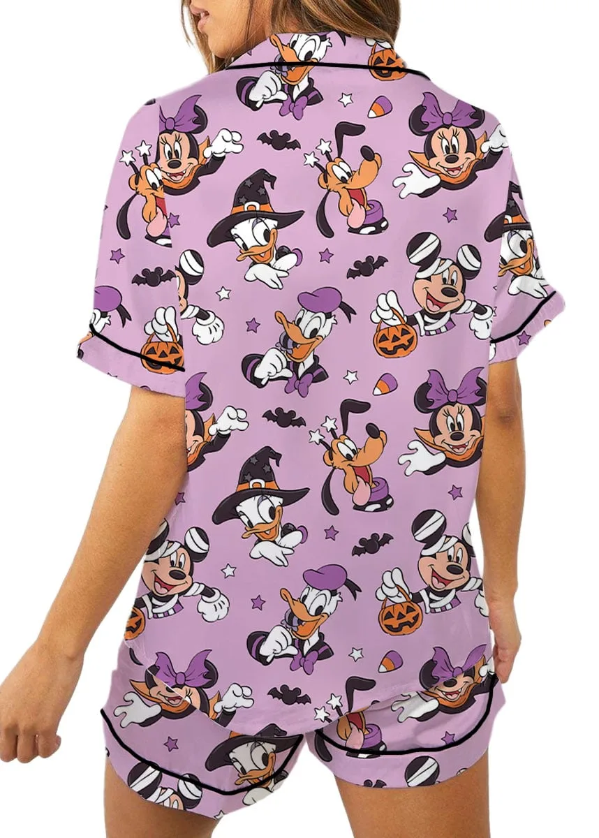 Mickey & Friends Halloween Pajama Set, Purple Witch & Pumpkin Character Print Long Sleeve Sleepwear, Spooky Halloween Pajamas, Cute Fall Nightwear, Cozy Loungewear for Women - Image 9