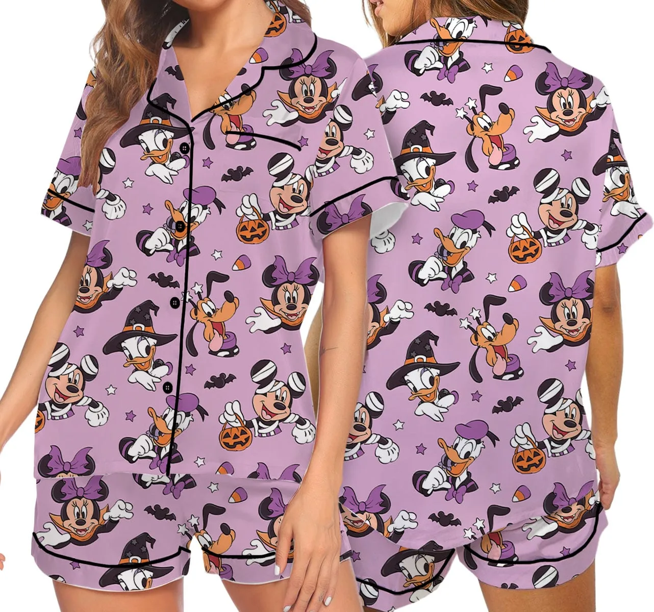 Mickey & Friends Halloween Pajama Set, Purple Witch & Pumpkin Character Print Long Sleeve Sleepwear, Spooky Halloween Pajamas, Cute Fall Nightwear, Cozy Loungewear for Women - Image 10