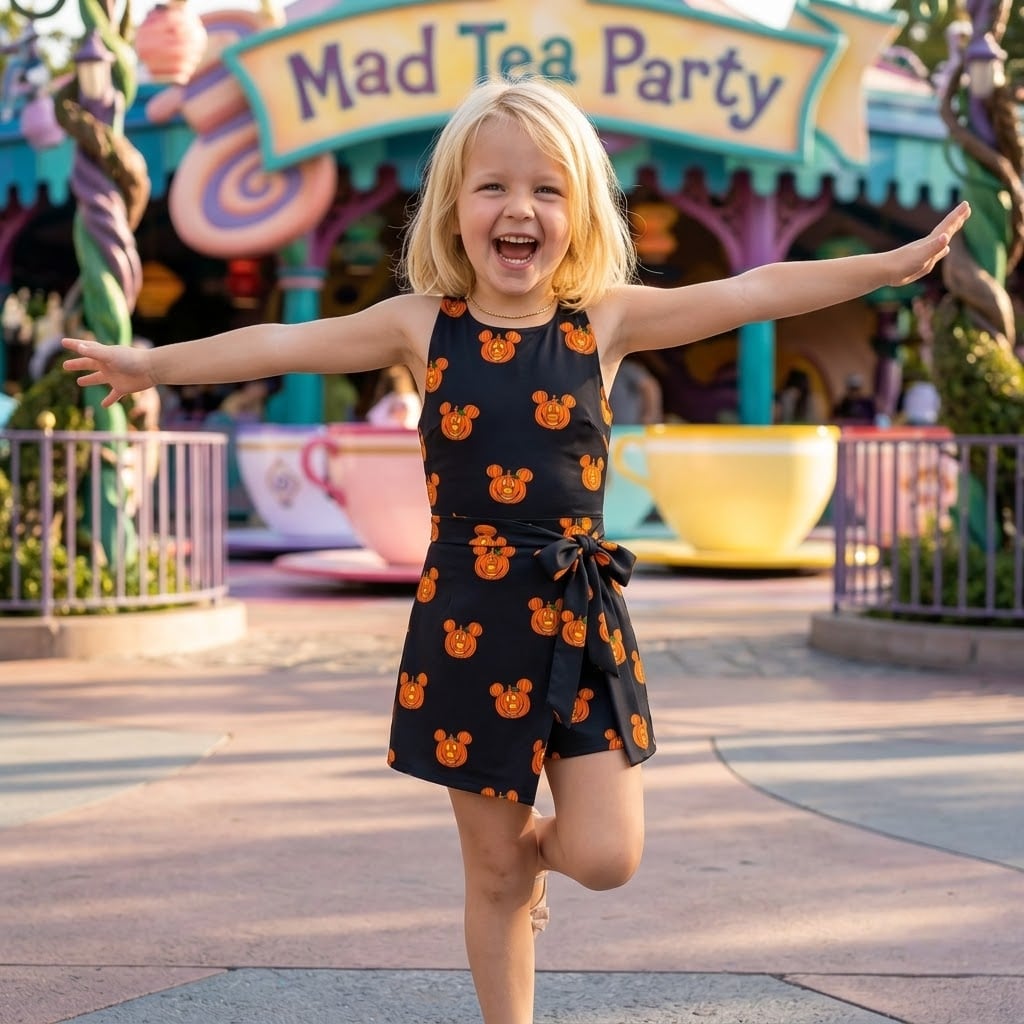 Mickey Pumpkin Mother Daughter Matching Outfit, Women’s Tennis Dress & Girls Skater Dress, Halloween Character Outfit, Theme Park Vacation Dress, Cute Fall Family Clothing - Image 3