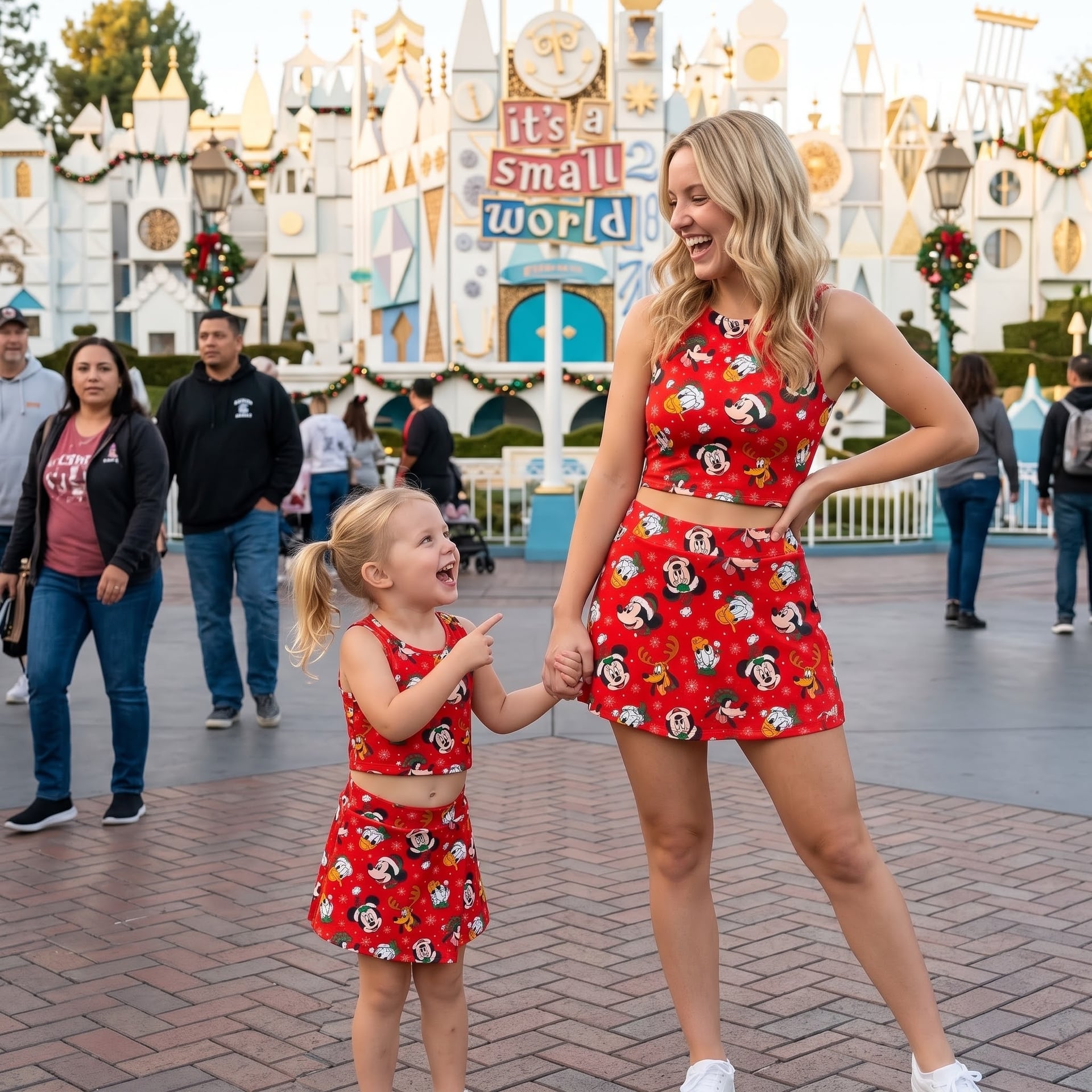 Mickey & Friends Mother Daughter Matching Outfit, Red Character Halter Shorts Set, Christmas Cartoon Character Outfit, Theme Park Vacation Clothing, Cute Holiday Family Outfit - Image 2
