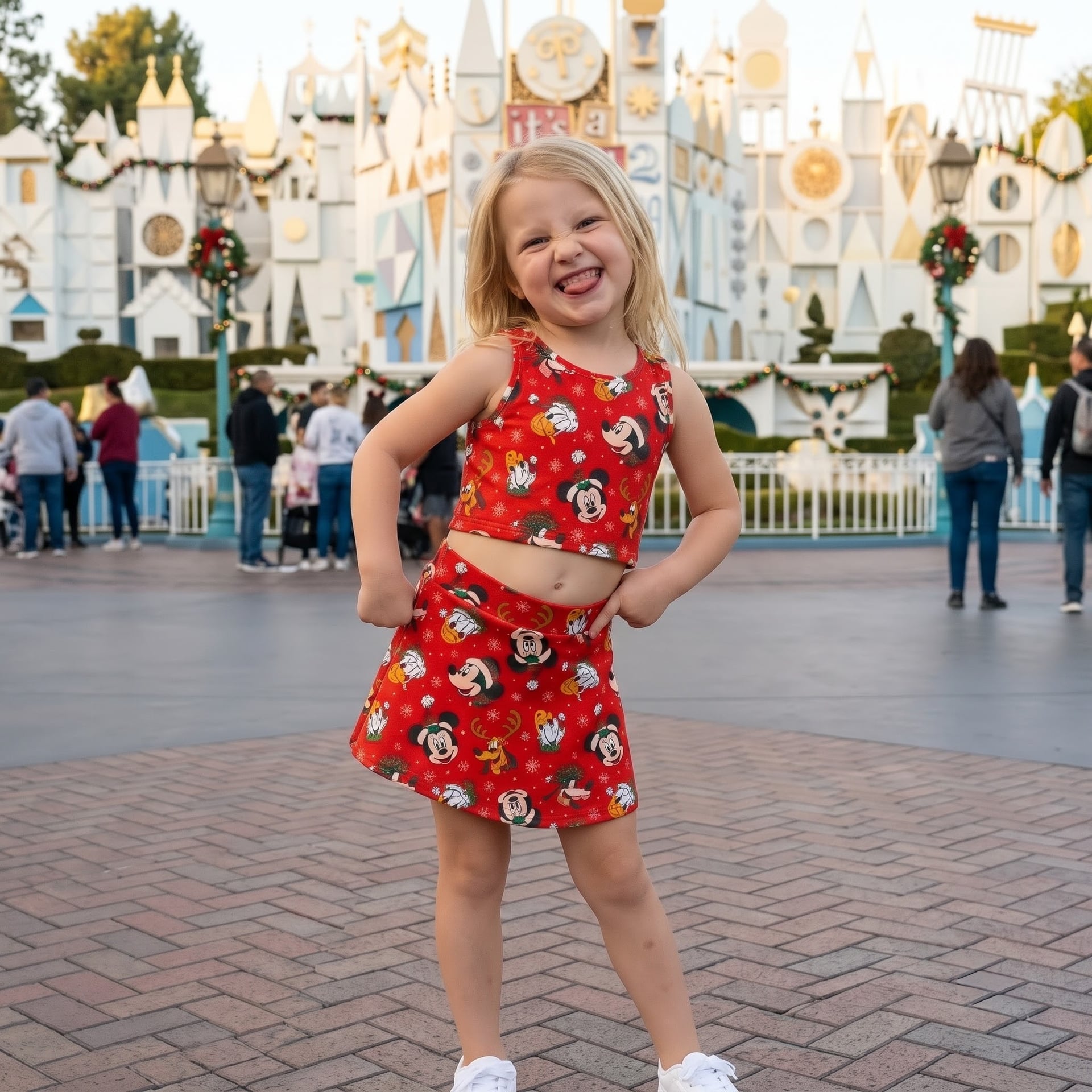 Mickey & Friends Mother Daughter Matching Outfit, Red Character Halter Shorts Set, Christmas Cartoon Character Outfit, Theme Park Vacation Clothing, Cute Holiday Family Outfit - Image 5