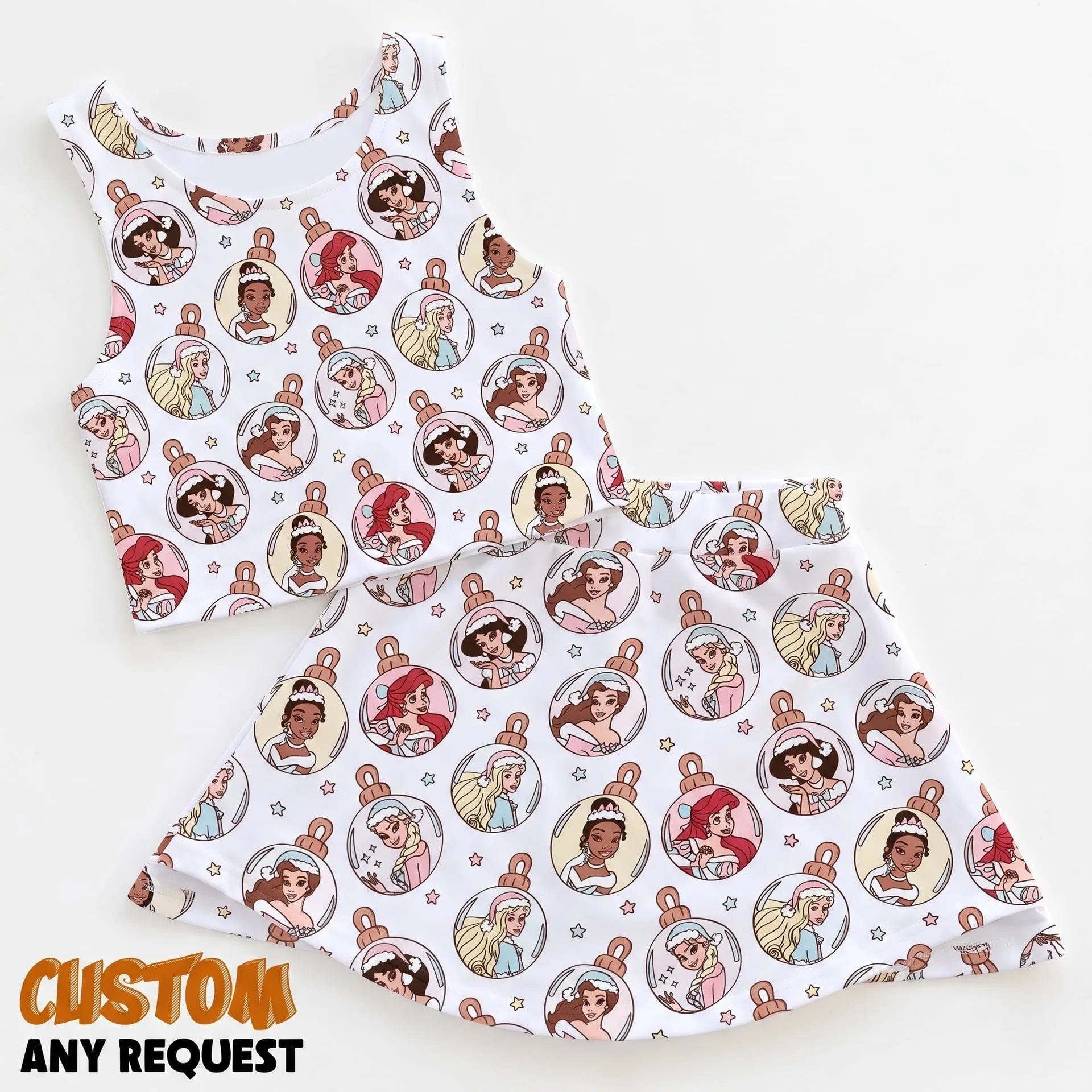 Disney Princess Mother Daughter Matching Dress Set, Princess Portrait Two Piece Dress Set, Fairy Tale Character Outfit, Theme Park Vacation Clothing, Cute Summer Princess Family Outfit