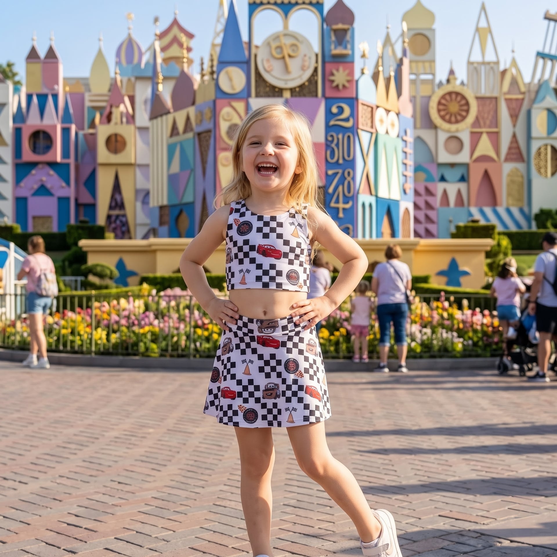 Cars Inspired Mother Daughter Matching Dress Set, Racing Checkered Two Piece Dress Set, Cartoon Character Outfit, Theme Park Vacation Clothing, Cute Summer Family Outfit - Image 4