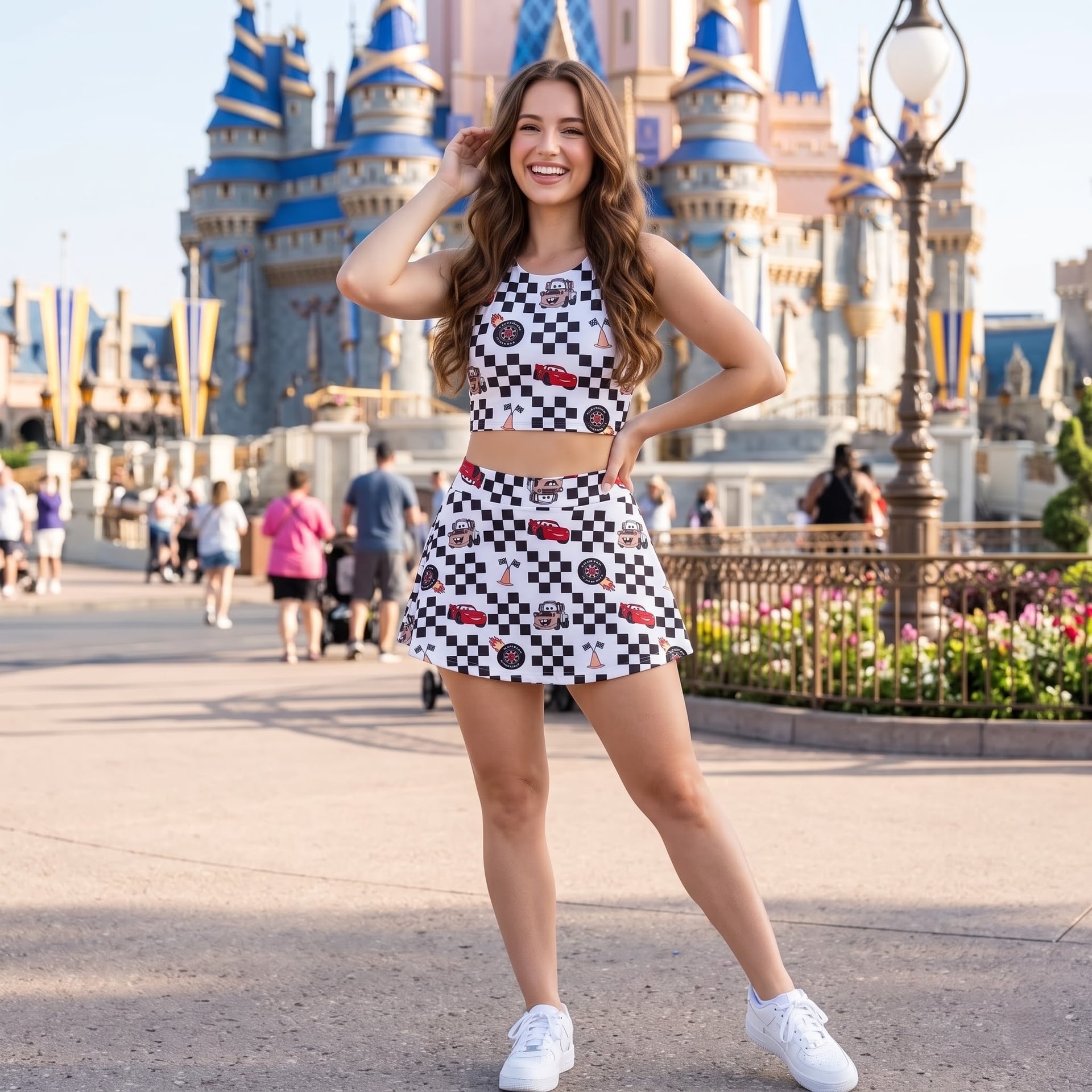 Cars Inspired Mother Daughter Matching Dress Set, Racing Checkered Two Piece Dress Set, Cartoon Character Outfit, Theme Park Vacation Clothing, Cute Summer Family Outfit - Image 5