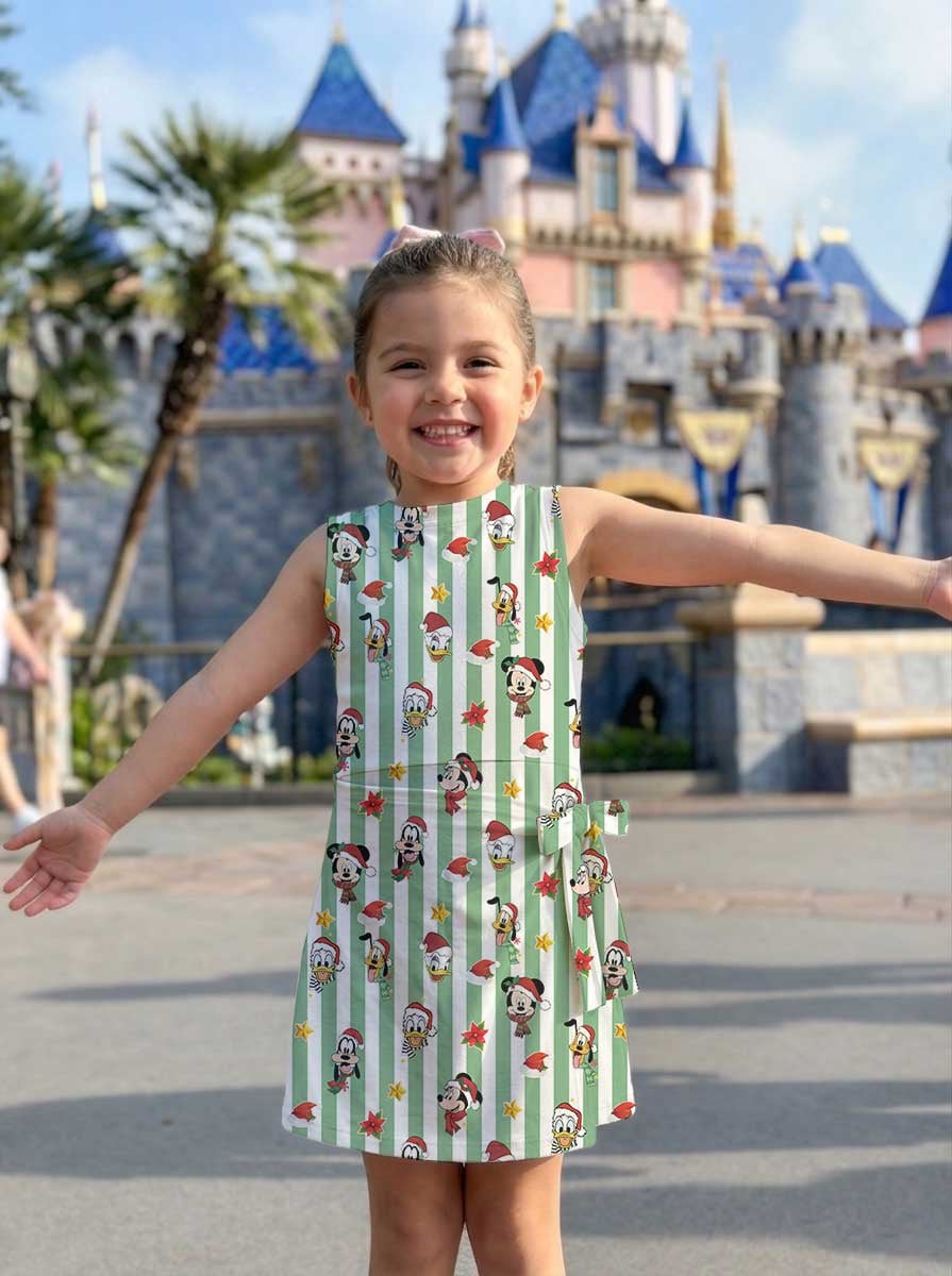 Mickey & Friends Inspired Christmas Matching Tennis Dress, Green White Striped Holiday Character Print Skater Dress, Mother Daughter Matching Outfit, Theme Park Vacation Clothing, Cute Family Christmas Outfit - Image 8