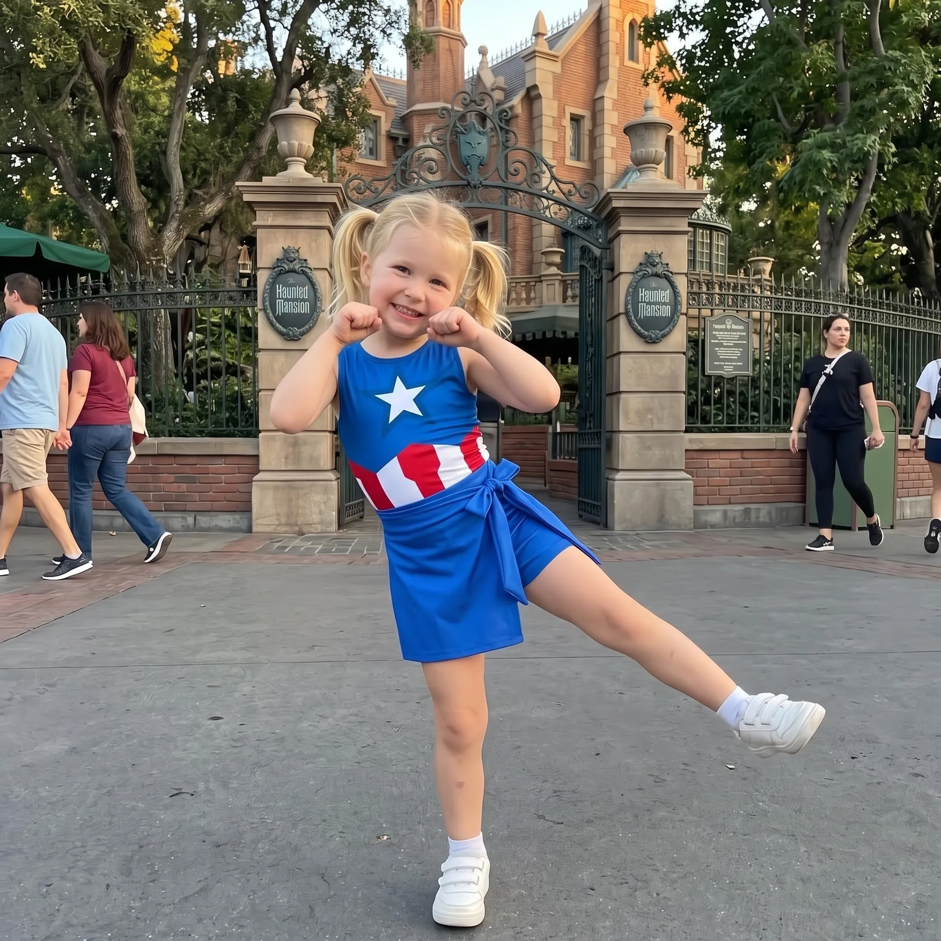 Captain America Inspired Mother Daughter Matching Tennis Dress, Blue Star Bow Skort Tennis Dress, Superhero Character Outfit, Theme Park Vacation Clothing, Cute Superhero Family Outfit - Image 3