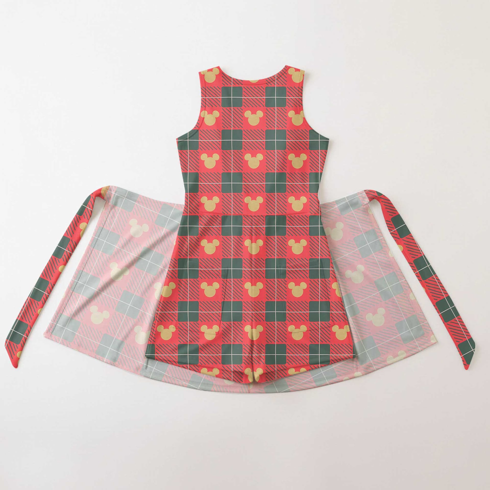Mickey Mouse Inspired Christmas Mother Daughter Matching Tennis Dress, Red Green Plaid Mickey Icon Bow Skort Dress, Holiday Character Outfit, Theme Park Christmas Vacation Clothing, Cute Mommy and Me Outfit - Image 2