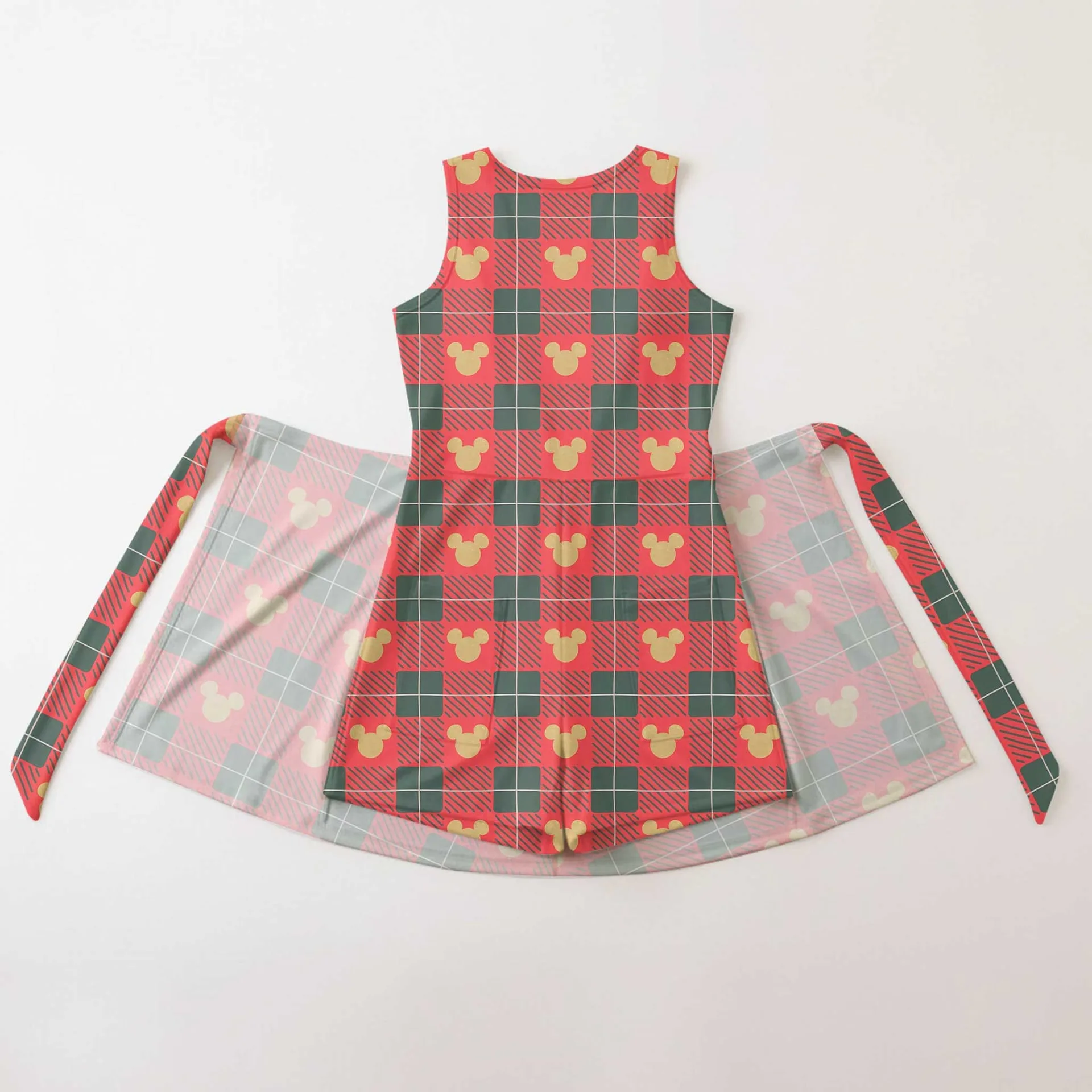 Mickey Mouse Inspired Christmas Mother Daughter Matching Tennis Dress, Red Green Plaid Mickey Icon Bow Skort Dress, Holiday Character Outfit, Theme Park Christmas Vacation Clothing, Cute Mommy and Me Outfit - Image 2