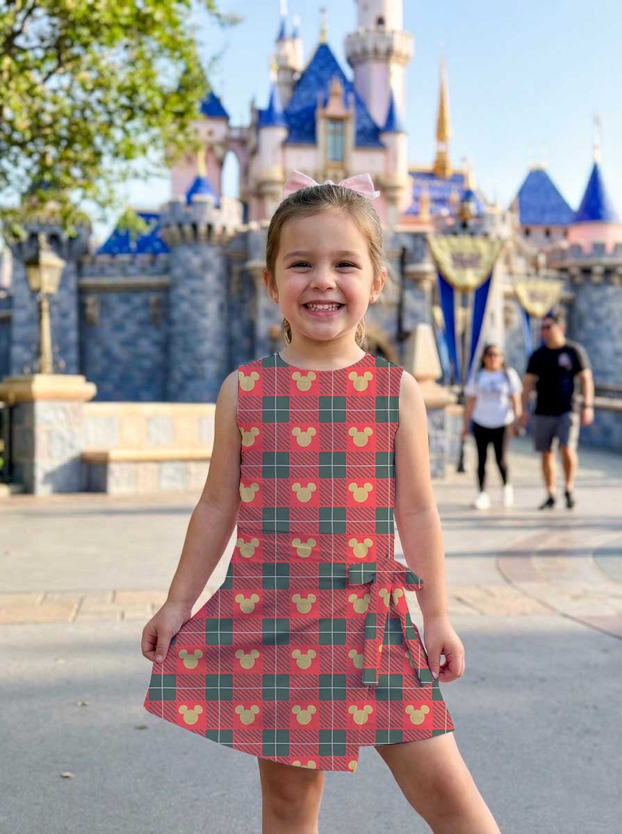 Mickey Mouse Inspired Christmas Mother Daughter Matching Tennis Dress, Red Green Plaid Mickey Icon Bow Skort Dress, Holiday Character Outfit, Theme Park Christmas Vacation Clothing, Cute Mommy and Me Outfit - Image 6