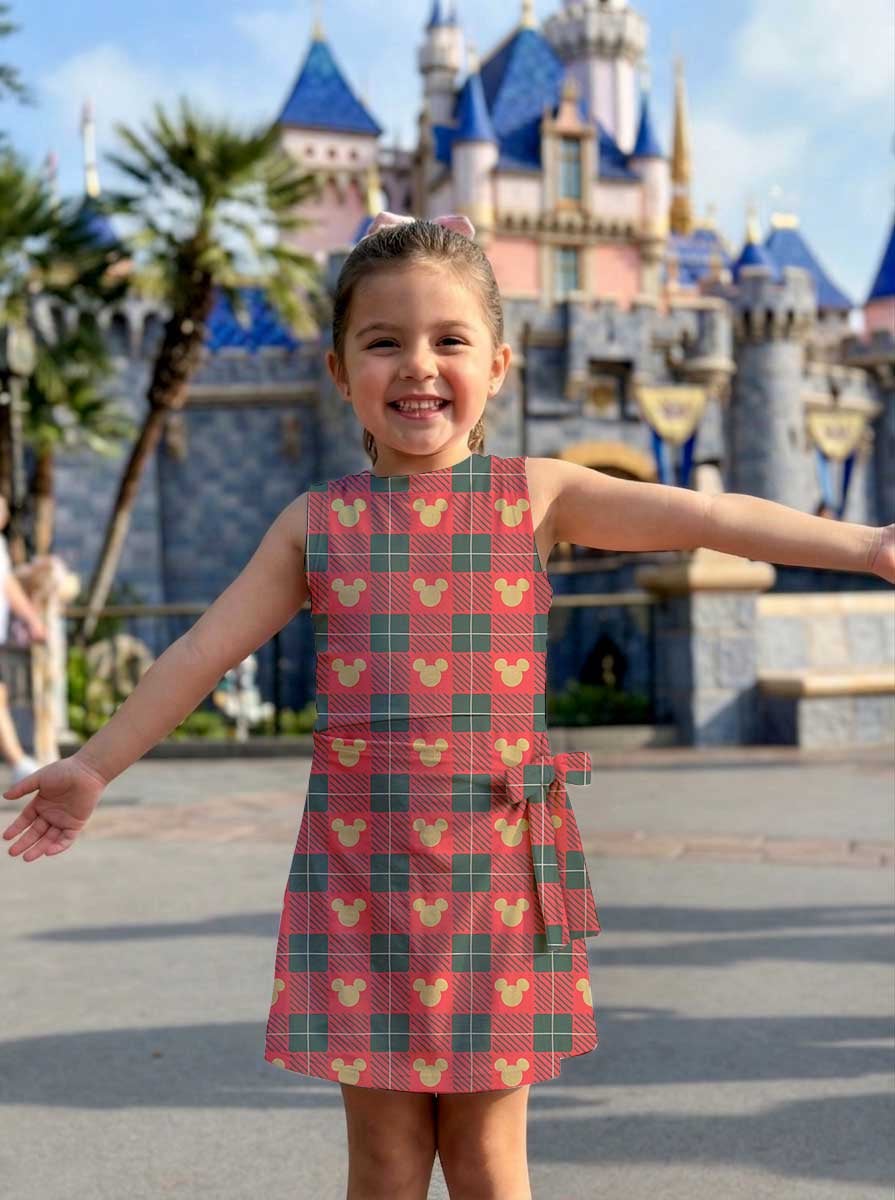 Mickey Mouse Inspired Christmas Mother Daughter Matching Tennis Dress, Red Green Plaid Mickey Icon Bow Skort Dress, Holiday Character Outfit, Theme Park Christmas Vacation Clothing, Cute Mommy and Me Outfit - Image 7