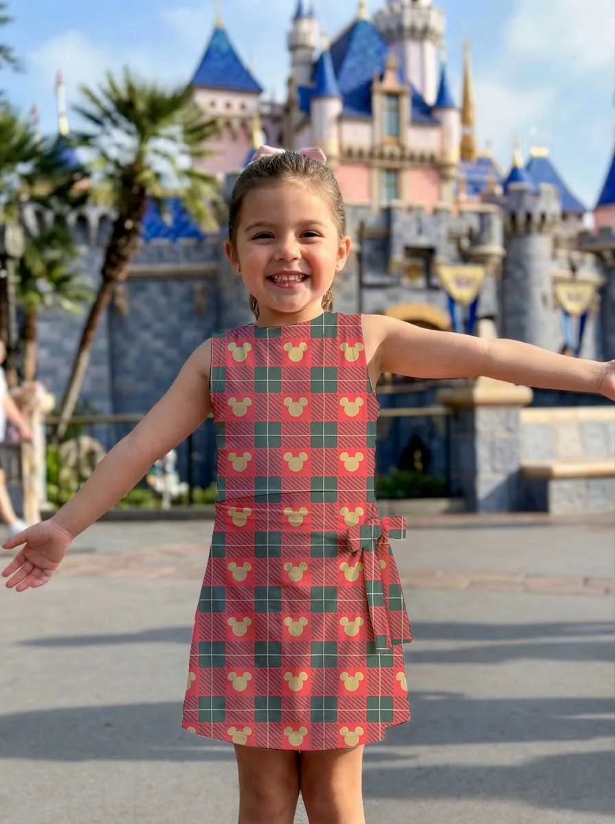 Mickey Mouse Inspired Christmas Mother Daughter Matching Tennis Dress, Red Green Plaid Mickey Icon Bow Skort Dress, Holiday Character Outfit, Theme Park Christmas Vacation Clothing, Cute Mommy and Me Outfit - Image 7