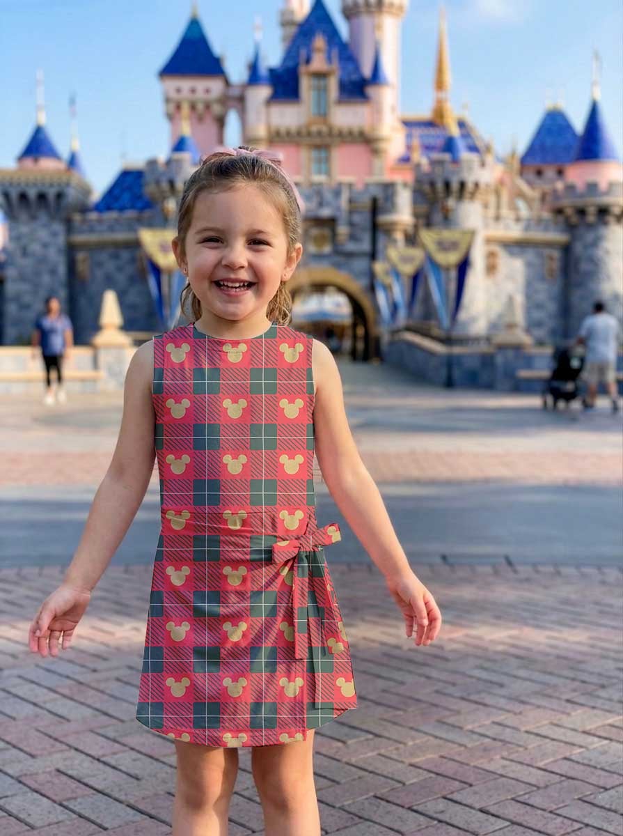 Mickey Mouse Inspired Christmas Mother Daughter Matching Tennis Dress, Red Green Plaid Mickey Icon Bow Skort Dress, Holiday Character Outfit, Theme Park Christmas Vacation Clothing, Cute Mommy and Me Outfit - Image 8