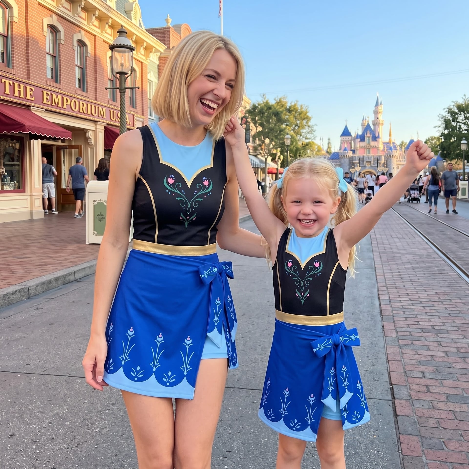 Anna Inspired Mother Daughter Matching Tennis Dress, Blue & Black Bow Skort Dress, Frozen Princess Character Outfit, Theme Park Vacation Clothing, Cute Mommy and Me Outfit - Image 2