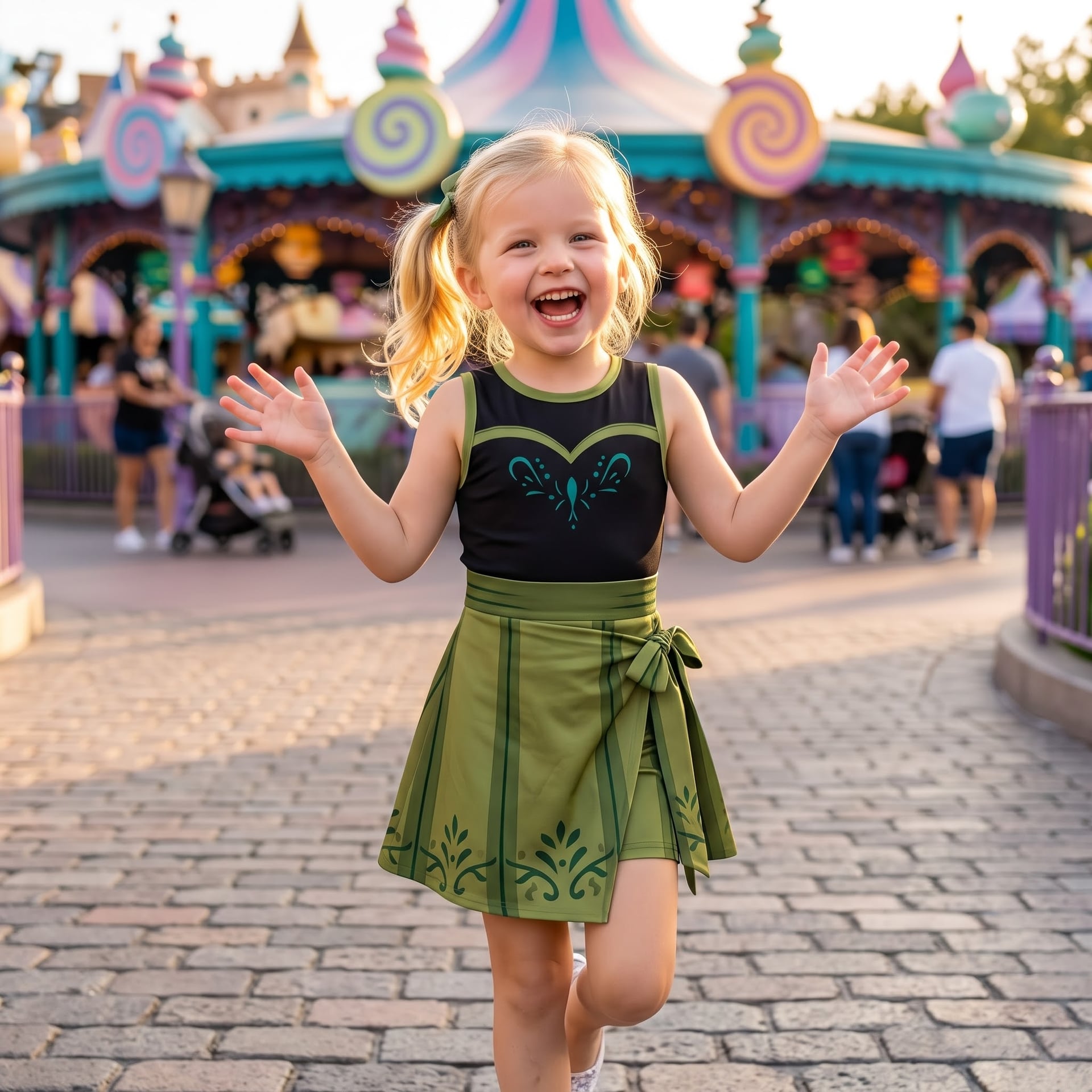 Anna Inspired Mother Daughter Matching Tennis Dress, Black & Green Bow Skort Dress, Frozen Princess Character Outfit, Theme Park Vacation Clothing, Cute Mommy and Me Outfit - Image 4